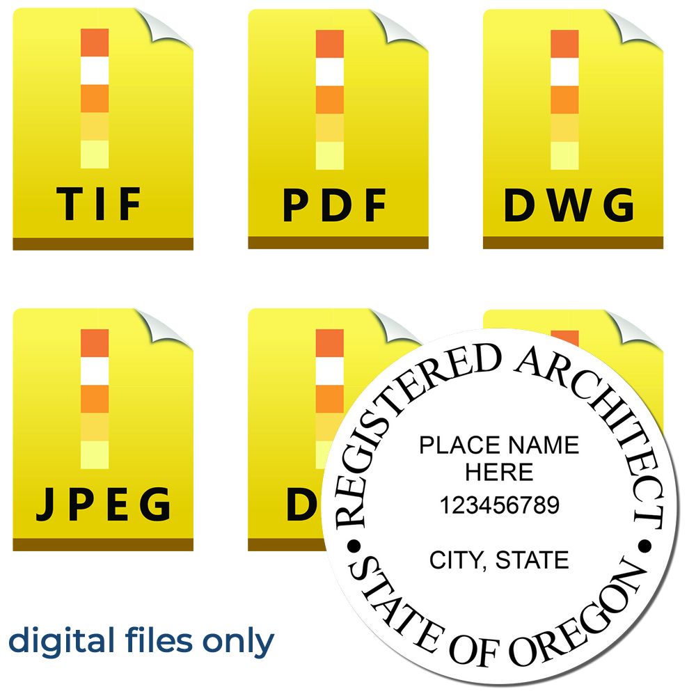 Digital Oregon Architect Stamp, Electronic Seal for Oregon Architect, available in TIF, PDF, DWG, JPEG formats. Digital files only.