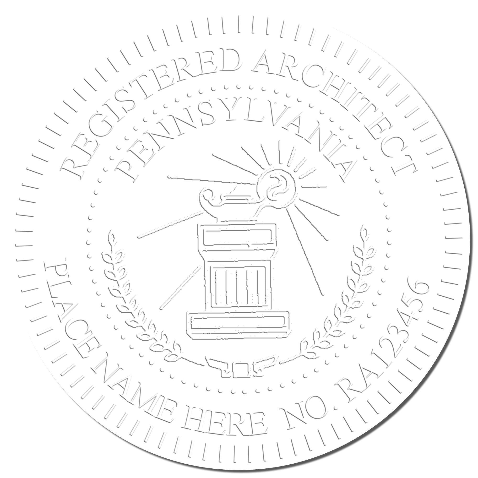 The main image for the State of Pennsylvania Long Reach Architectural Embossing Seal depicting a sample of the imprint and electronic files