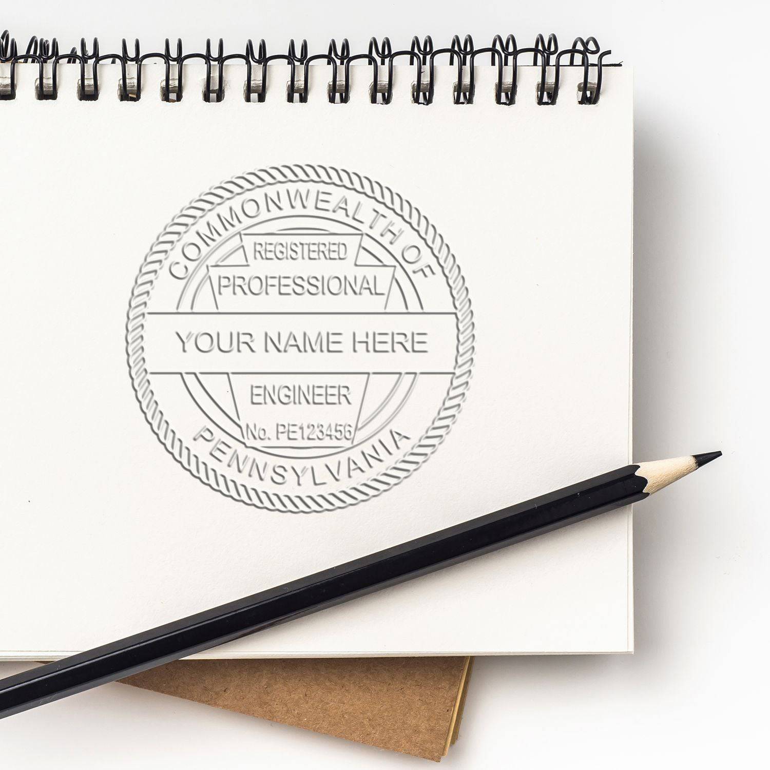 A Professional Engineer Long Reach Desk Seal Embosser in use, creating an embossed seal on paper, showcasing its precision and quality for official documents.