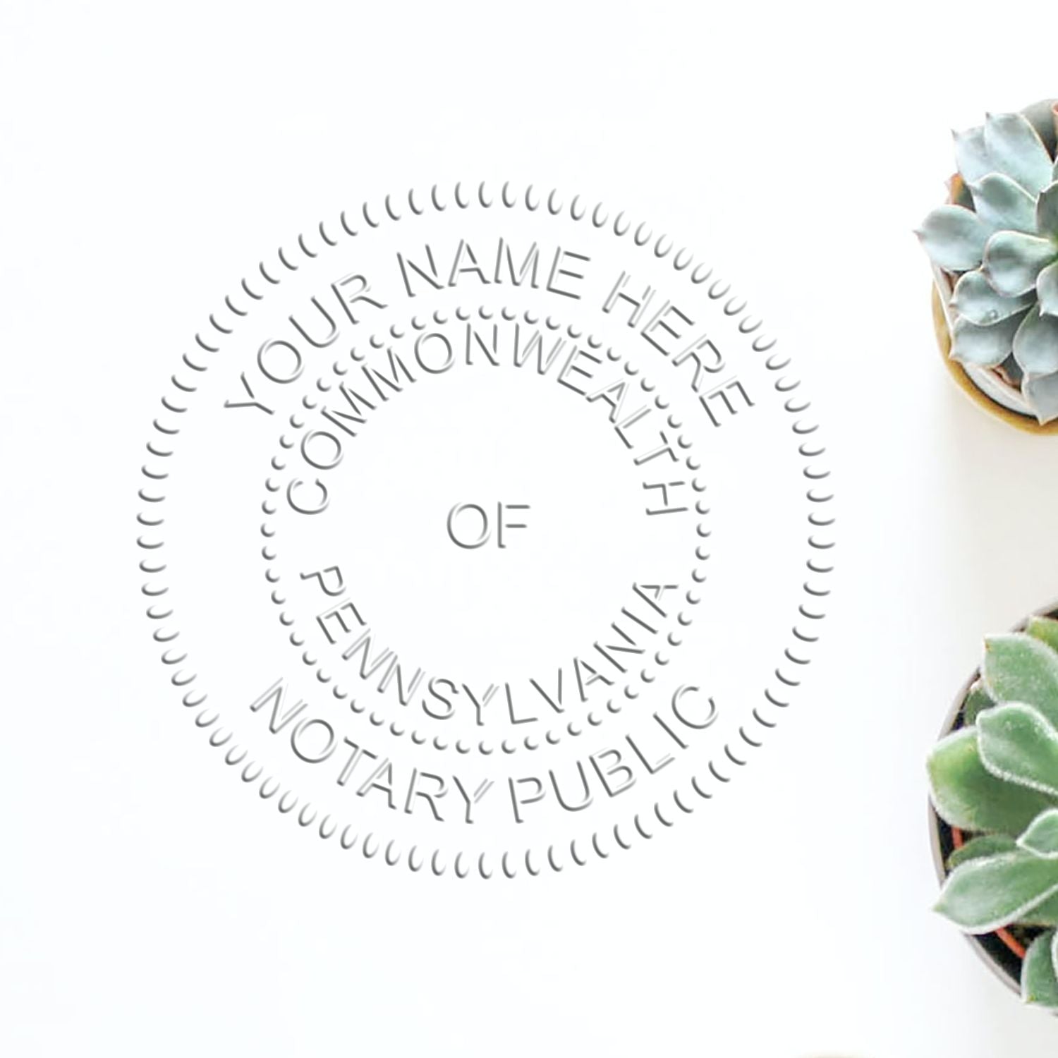 A stamped impression of the Pennsylvania Desk Notary Public Seal in this stylish lifestyle photo, setting the tone for a unique and personalized product.