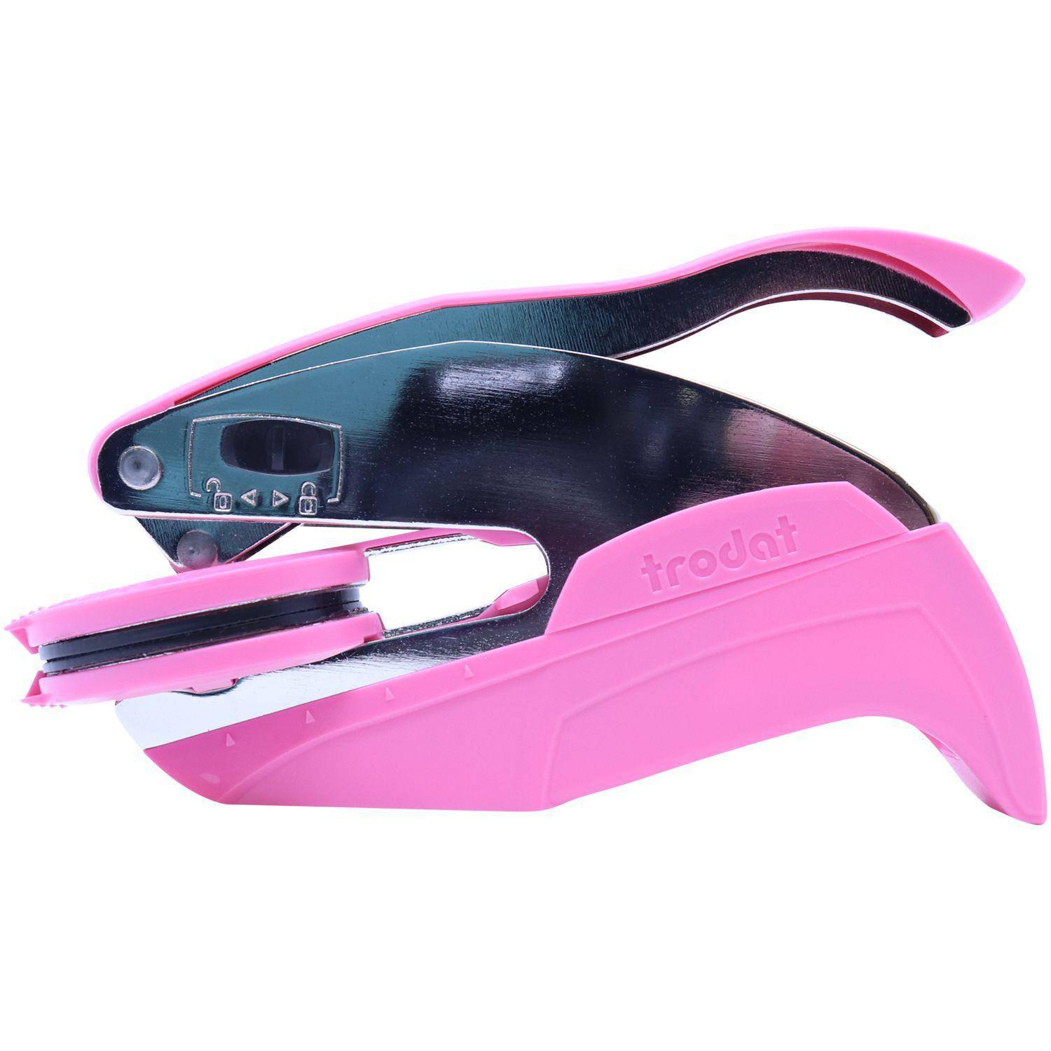 Architect Pink Hybrid Handheld Embosser with a sleek design, featuring a pink body and a black metal mechanism, ideal for creating embossed seals.