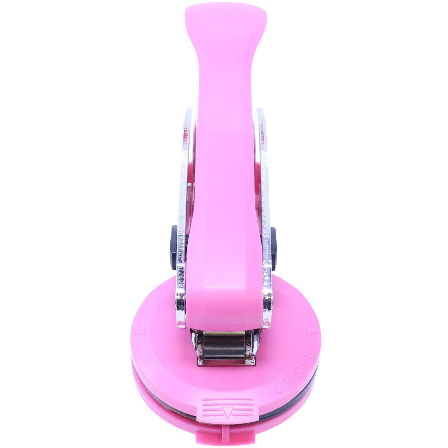Architect Pink Hybrid Handheld Embosser with a sleek pink handle and round base, designed for creating embossed seals. The embosser is shown from a top angle, highlighting its ergonomic design and functionality.