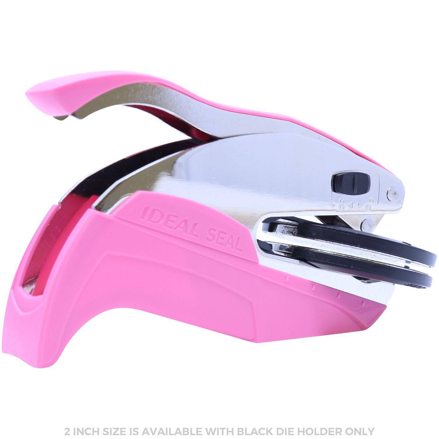 Architect Pink Hybrid Handheld Embosser with a sleek design, featuring a pink handle and a silver metal body. The embosser is shown from a side angle, highlighting its compact and ergonomic shape.