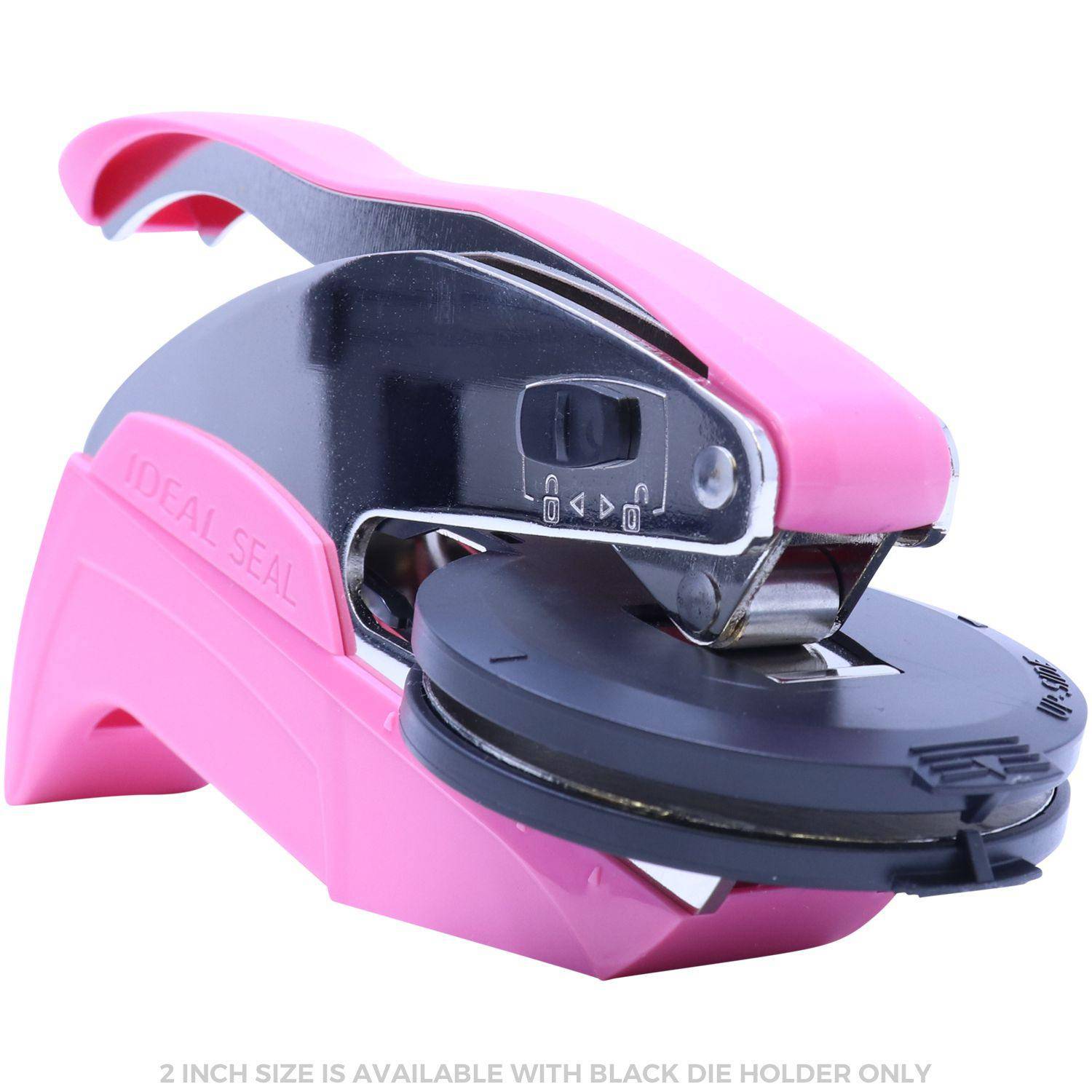 Architect Pink Hybrid Handheld Embosser with a sleek design, featuring a pink handle and black die holder. The embosser is shown from a front-side angle, highlighting its compact and ergonomic structure.