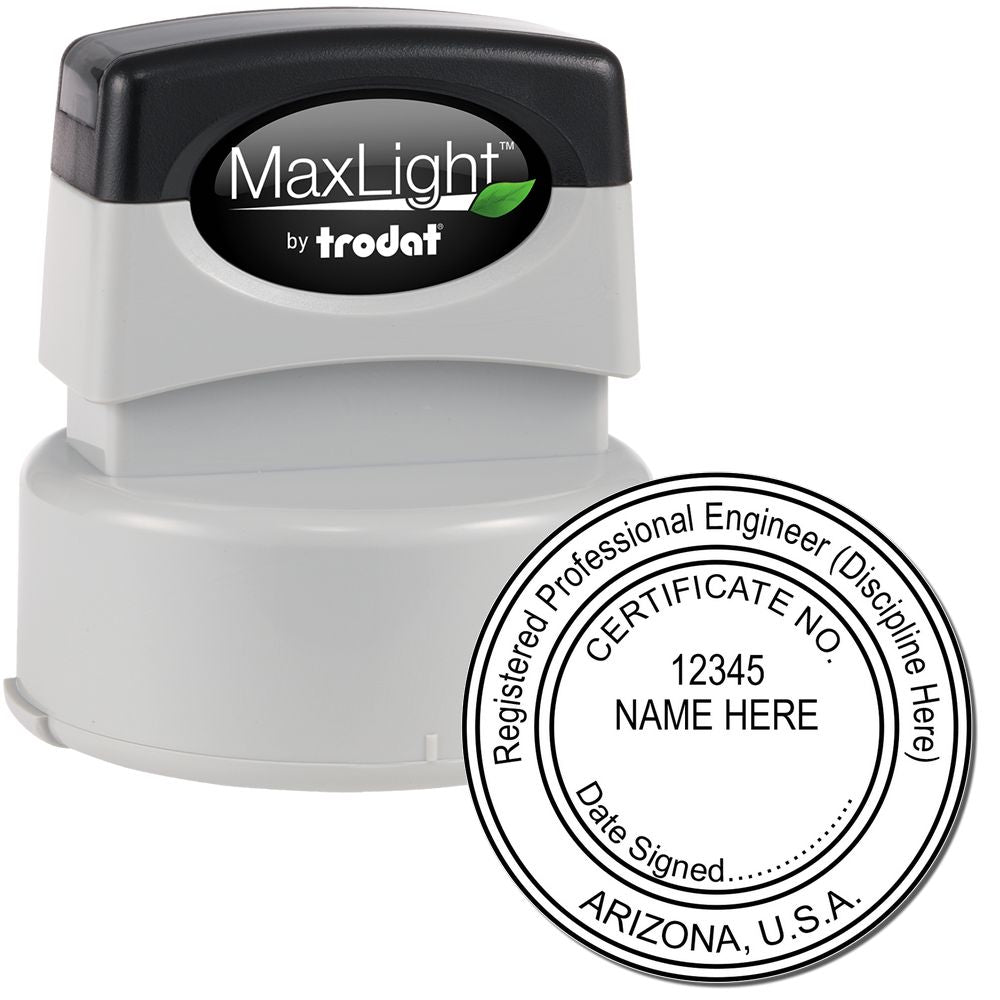 The main image for the Premium MaxLight Pre-Inked Arizona Engineering Stamp depicting a sample of the imprint and electronic files
