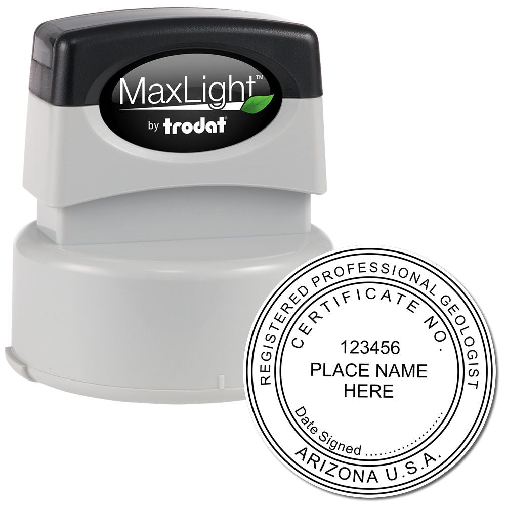 The main image for the Premium MaxLight Pre-Inked Arizona Geology Stamp depicting a sample of the imprint and imprint sample