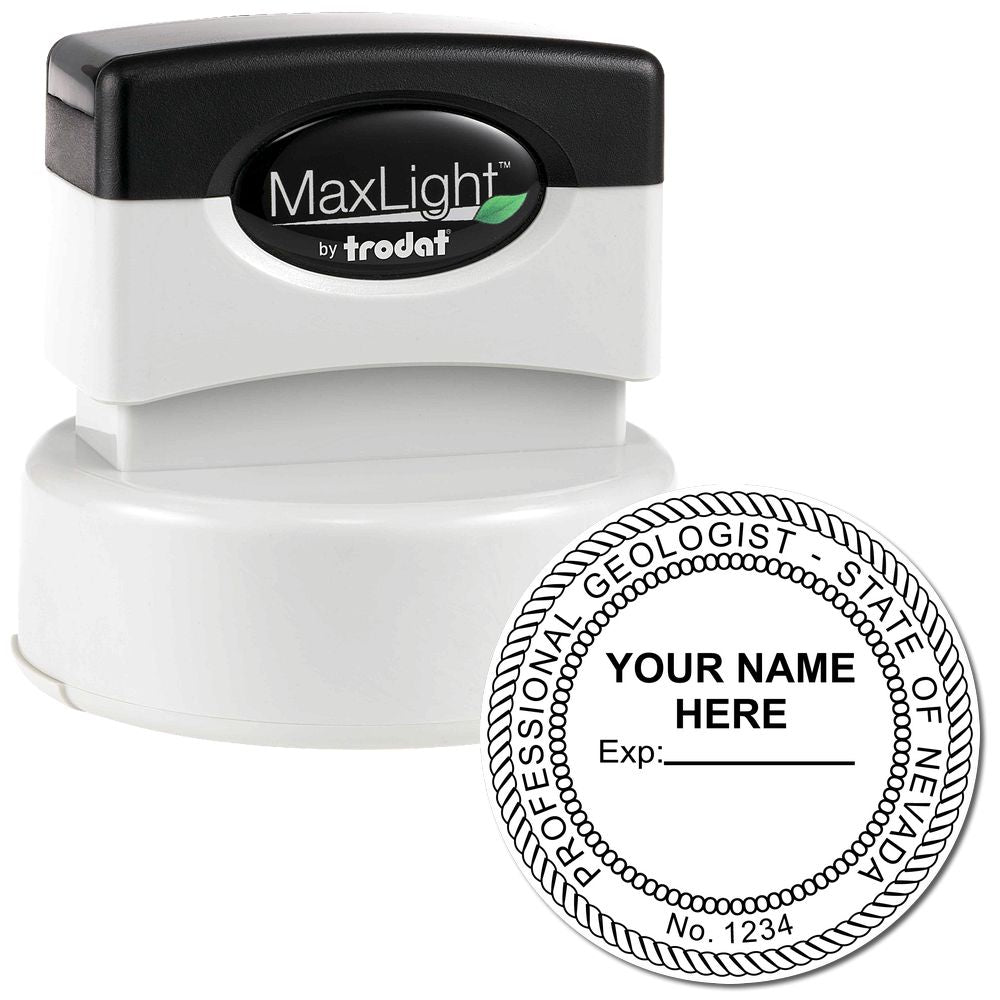 The main image for the Premium MaxLight Pre-Inked Nevada Geology Stamp depicting a sample of the imprint and imprint sample