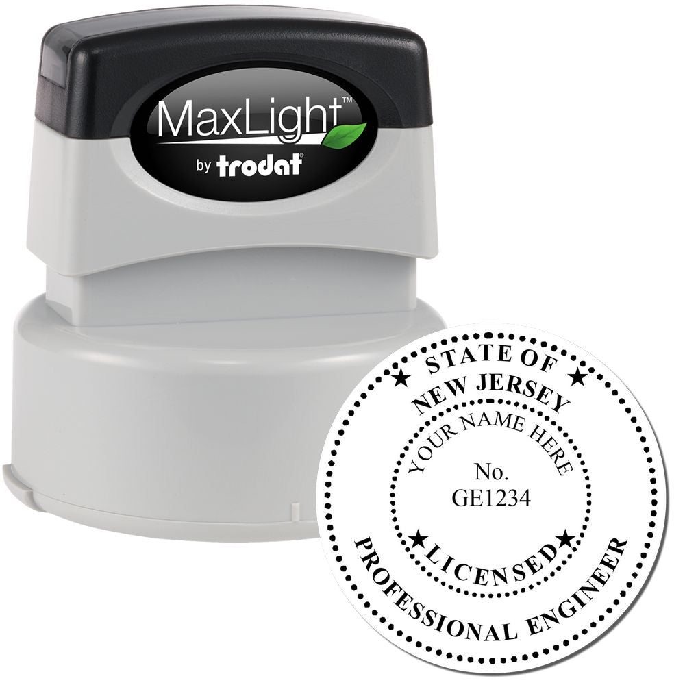 The main image for the Premium MaxLight Pre-Inked New Jersey Engineering Stamp depicting a sample of the imprint and electronic files