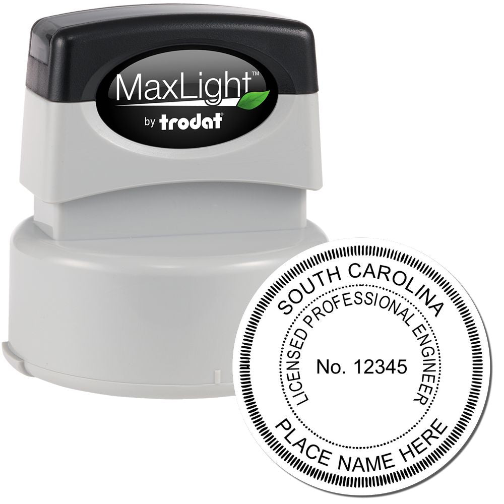 The main image for the Premium MaxLight Pre-Inked South Carolina Engineering Stamp depicting a sample of the imprint and electronic files