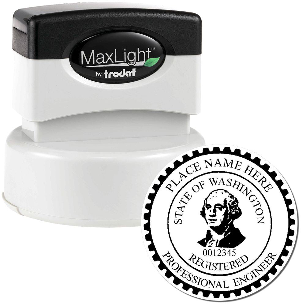 The main image for the Premium MaxLight Pre-Inked Washington Engineering Stamp depicting a sample of the imprint and electronic files