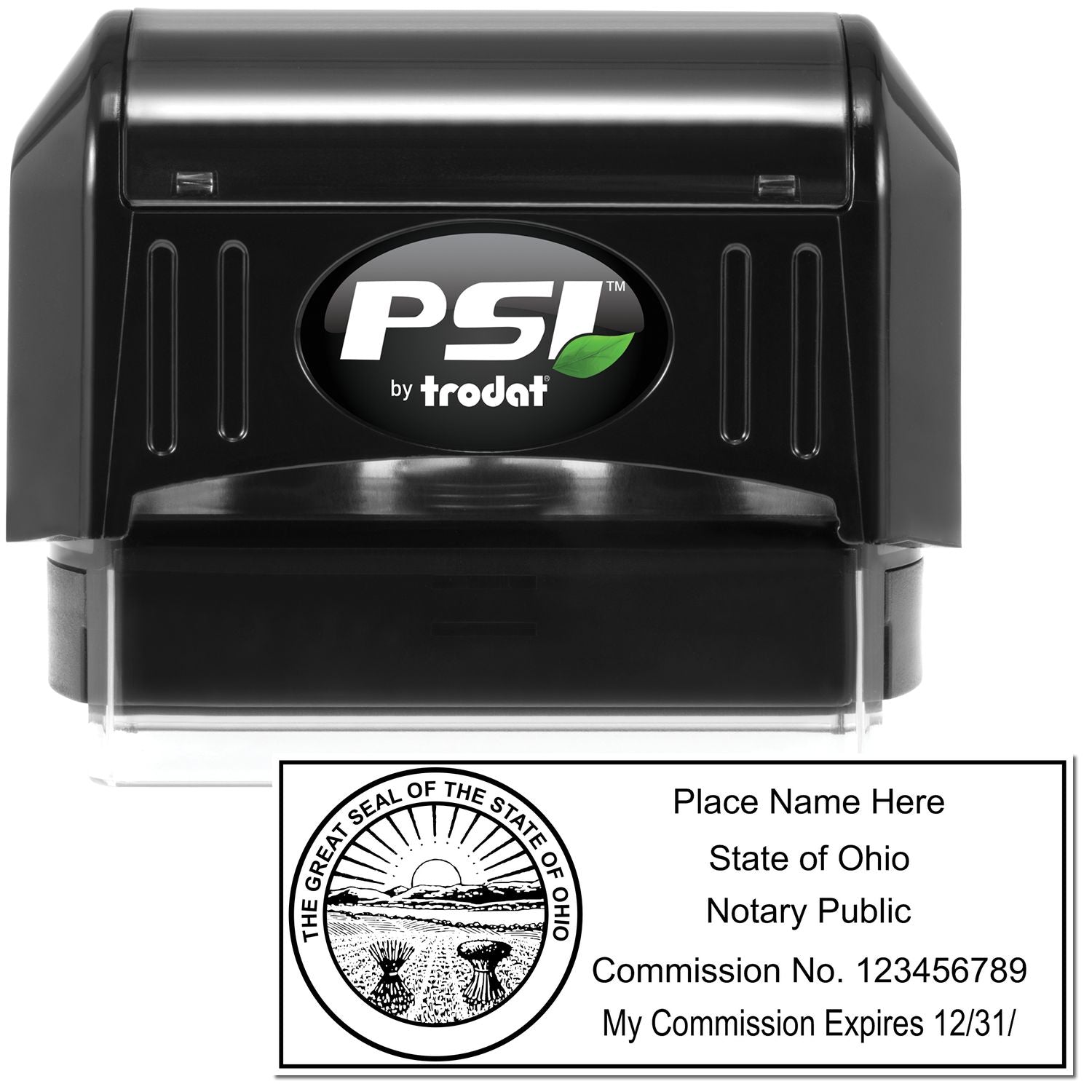 The main image for the PSI Ohio Notary Stamp depicting a sample of the imprint and electronic files