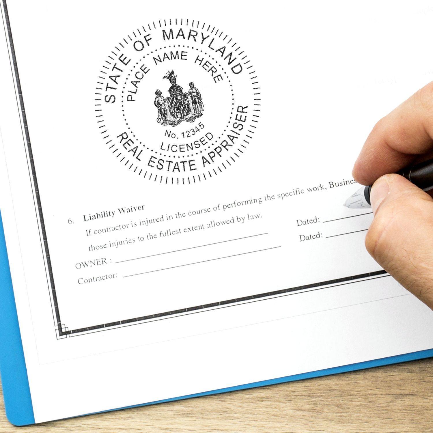 Real Estate Appraiser eSeal Electronic Image Stamp of Seal on a document, displaying the official Maryland state seal.