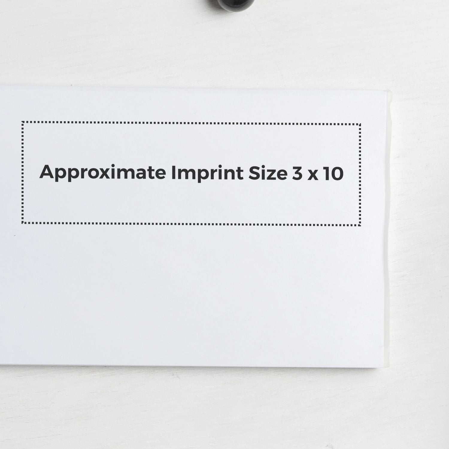 Custom Rubber Stamp Size 3 x 10 shown with approximate imprint size on a white background.
