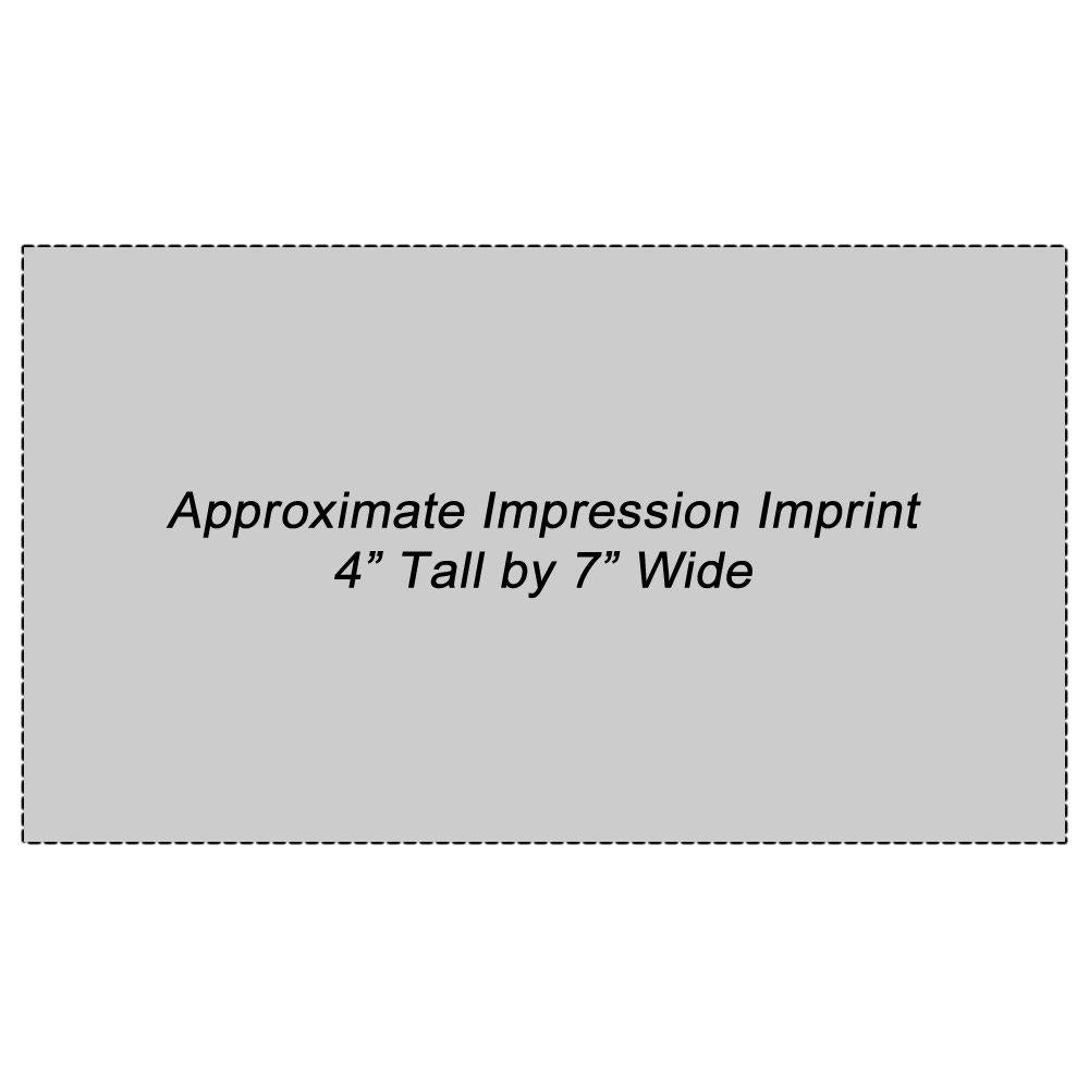 Custom Rubber Stamp Size 4 x 6 with an approximate impression imprint of 4 inches tall by 7 inches wide, shown in a gray rectangle.