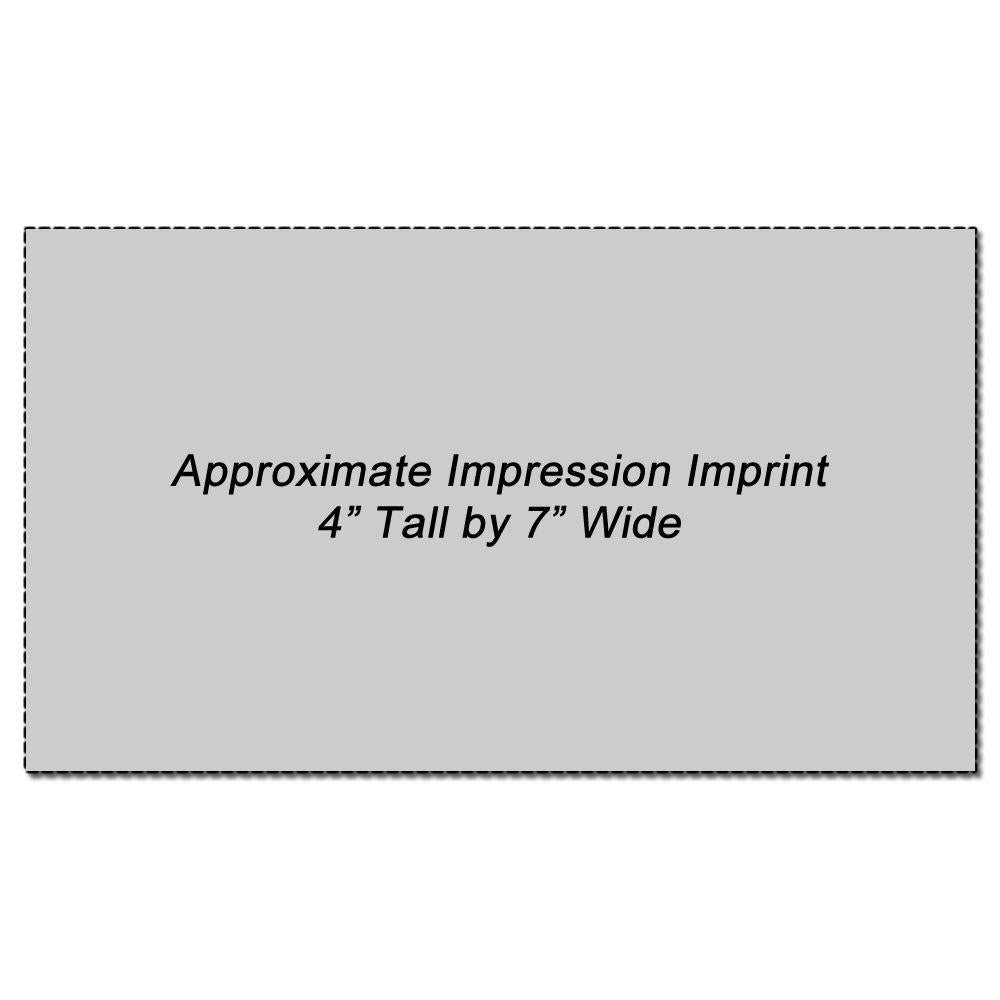 Custom Rubber Stamp Size 4 x 7, showing an approximate impression imprint area of 4 inches tall by 7 inches wide.