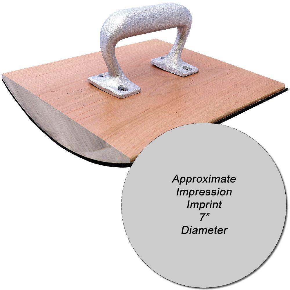 Custom Rubber Stamp Size 7 Inch Diameter with a wooden base and metal handle, shown with a circular imprint area of 7 inches diameter.