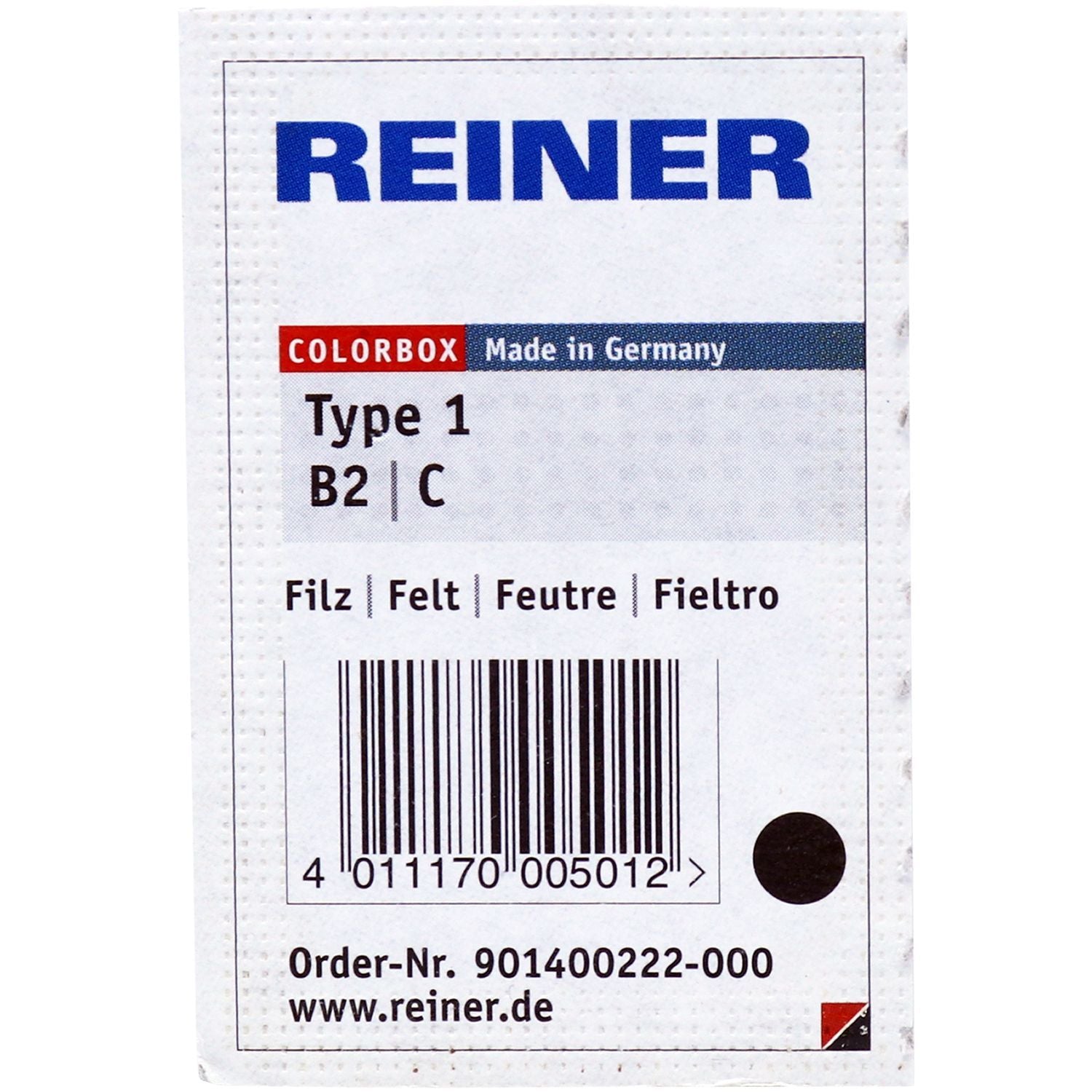 Image of a Replacement Pad for Reiner Type 1 Machines, showing the product label with barcode, order number, and Made in Germany text.