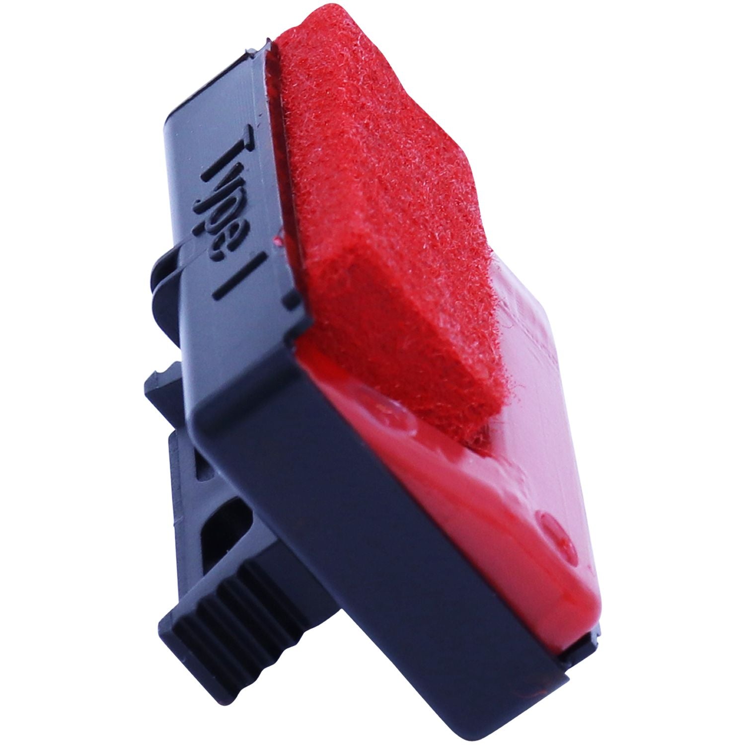 Replacement Pad for Reiner Type 1 Machines, red ink pad with black plastic casing, side view showing attachment mechanism.