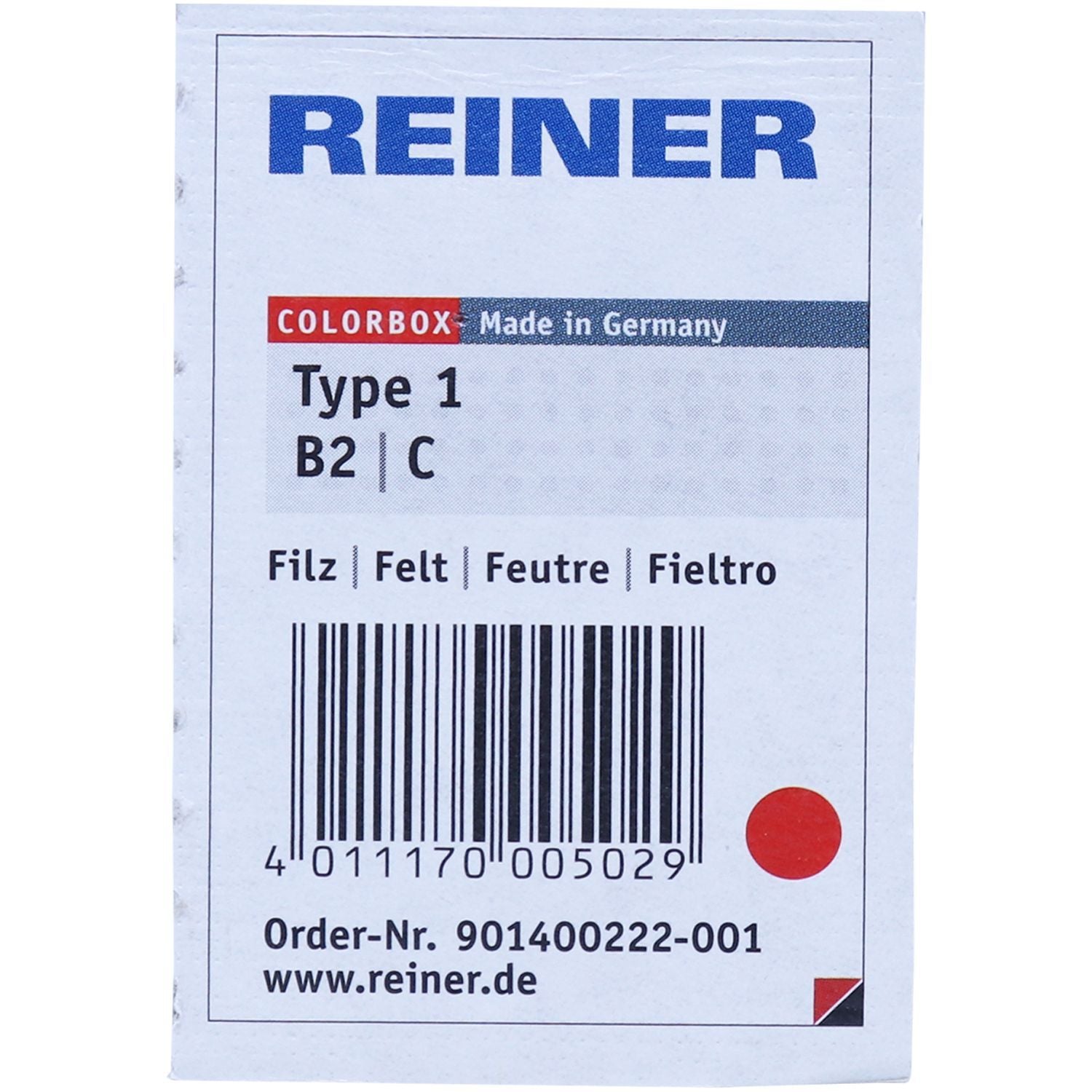 Image of a Replacement Pad for Reiner Type 1 Machines in red packaging, showing product details, barcode, and Made in Germany text.
