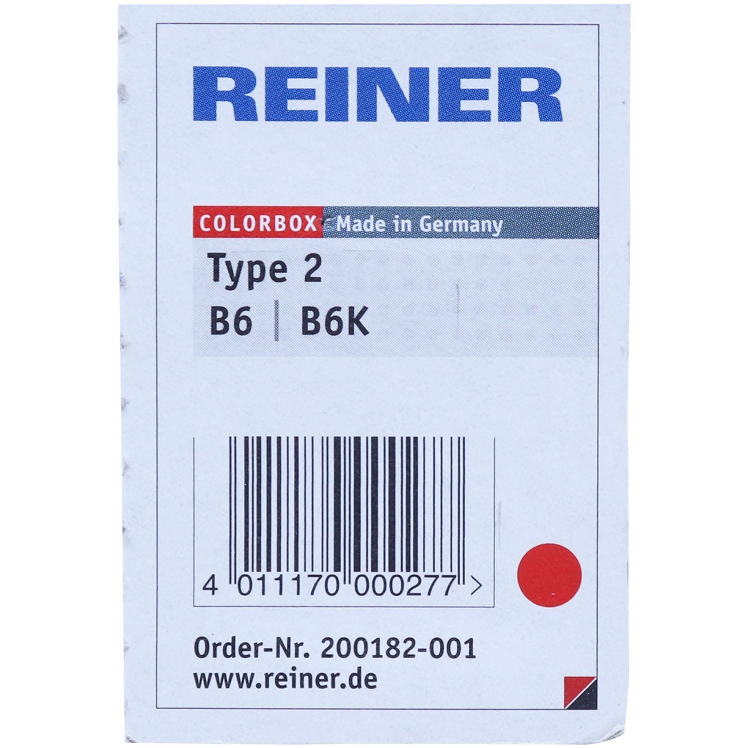 Replacement Ink Pad for Reiner Type 2 Machines in red packaging with product details and barcode visible.