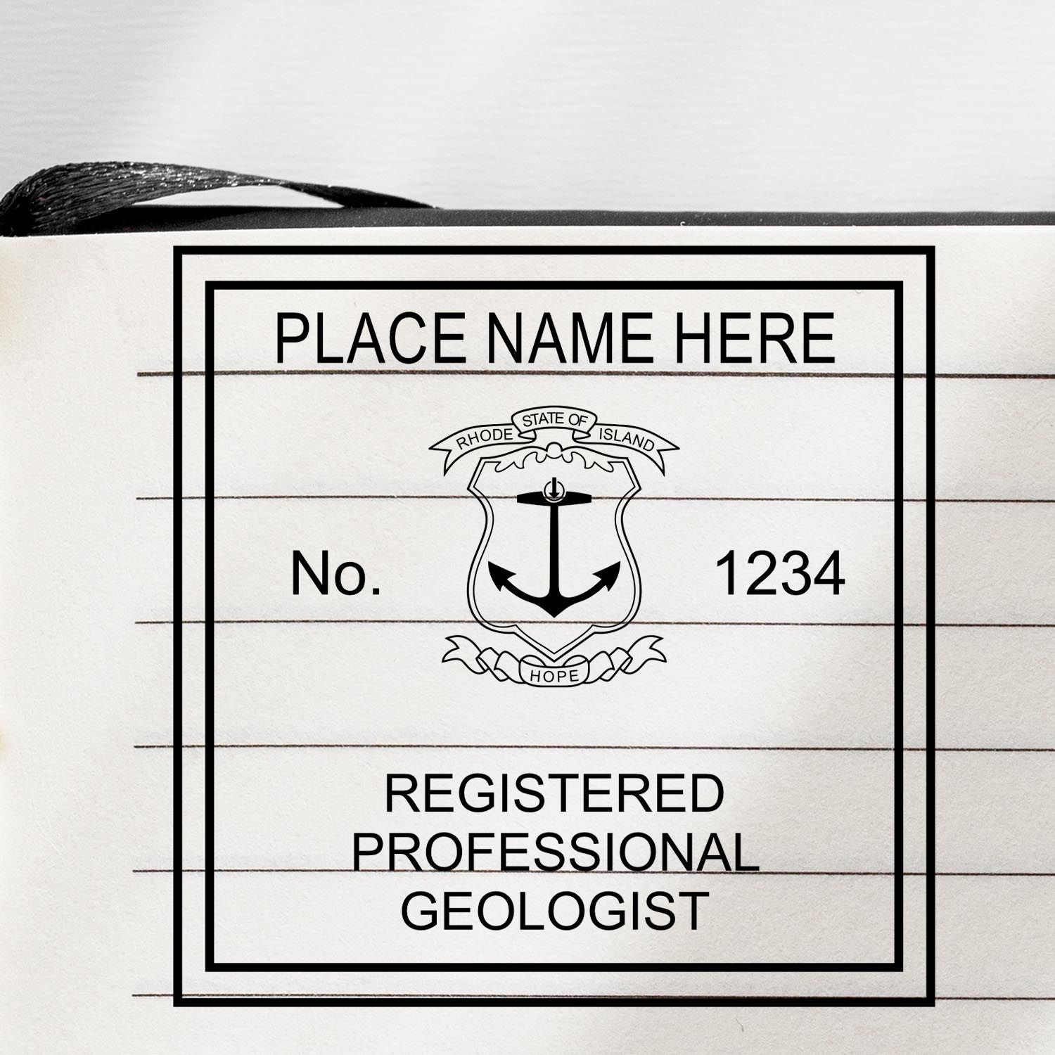 The main image for the Slim Pre-Inked Rhode Island Professional Geologist Seal Stamp depicting a sample of the imprint and imprint sample