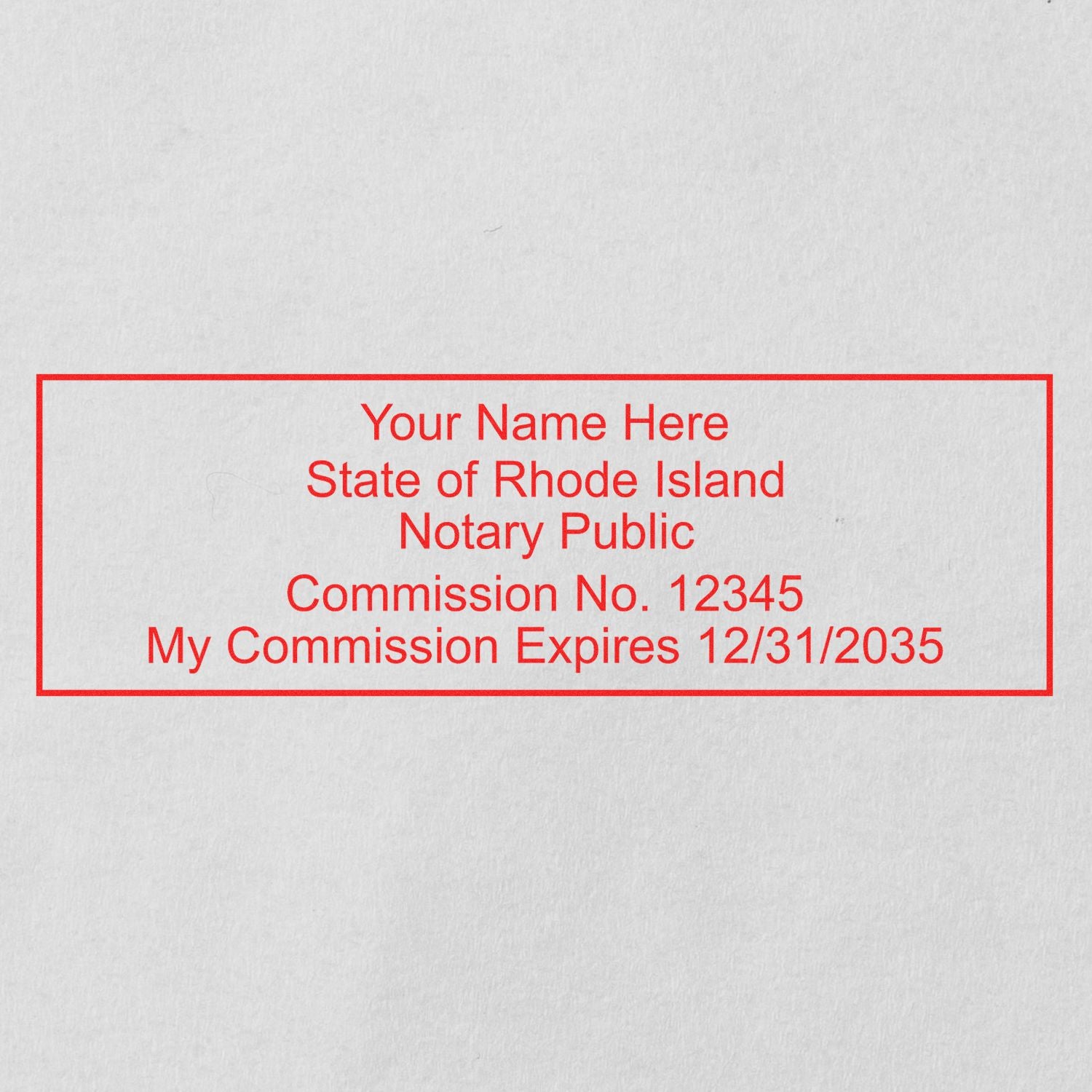 The main image for the PSI Rhode Island Notary Stamp depicting a sample of the imprint and electronic files