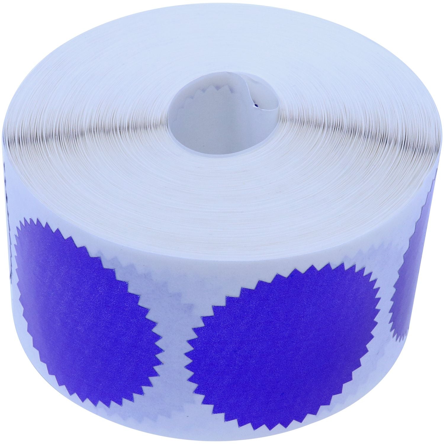 Roll of Blue Foil Seals (1,000 Total) with a serrated edge design, displayed on a white background.