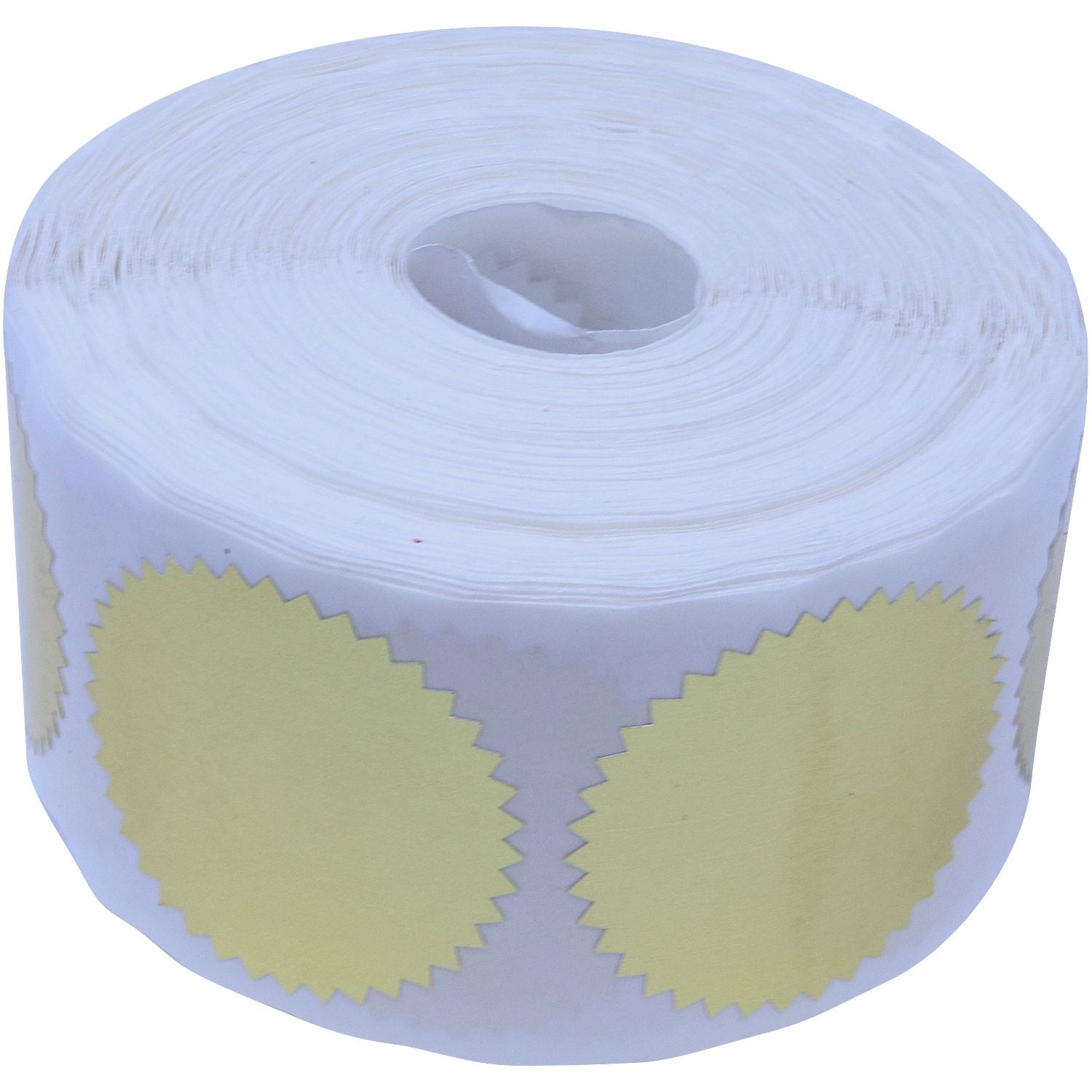 Roll of Gold Foil Seals (1,000 Total) with starburst edges on a white roll, used for certificates, awards, and official documents.