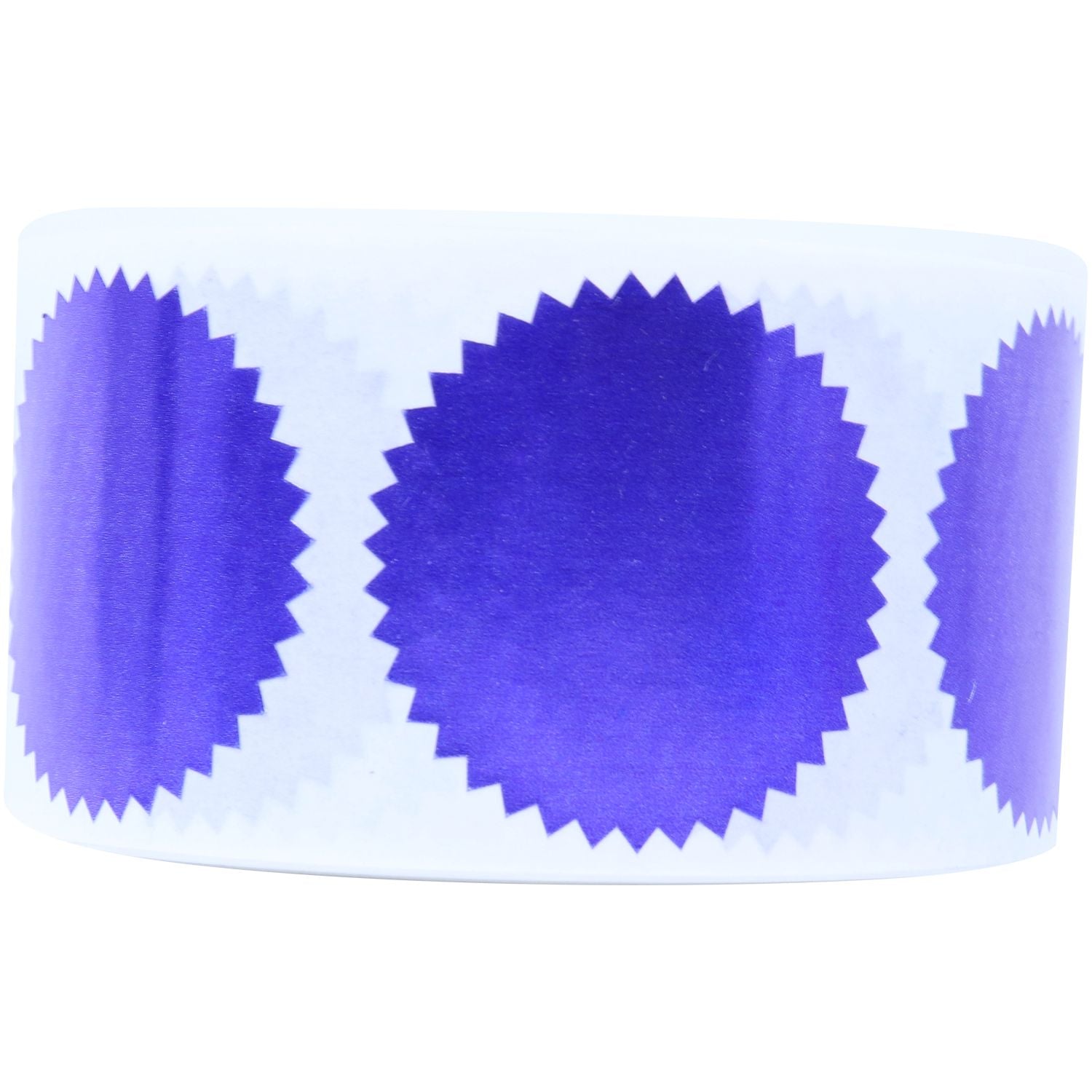Roll of Blue Foil Seals (1,000 Total) with shiny, scalloped edges on a white background.