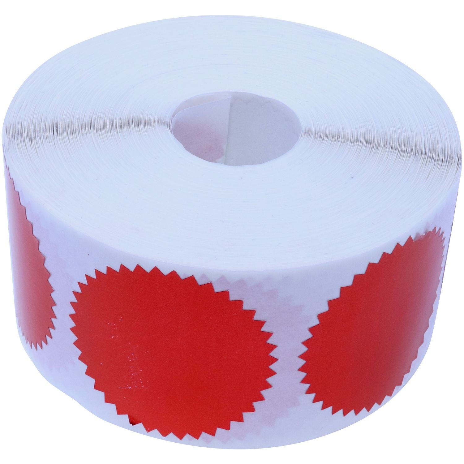 Roll of Red Foil Seals (1,000 Total) with scalloped edges on a white roll, used for certificates, awards, and official documents.