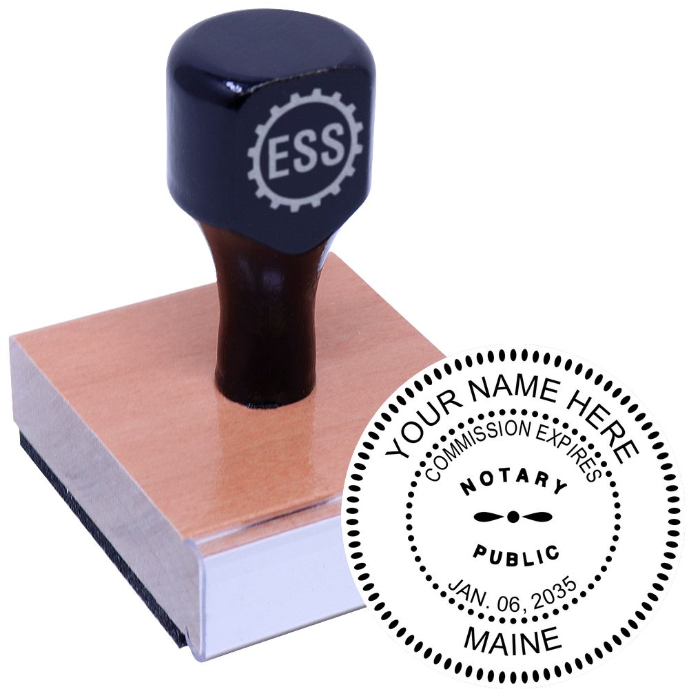 The main image for the Round Maine Notary Public Seal Stamp depicting a sample of the imprint and electronic files