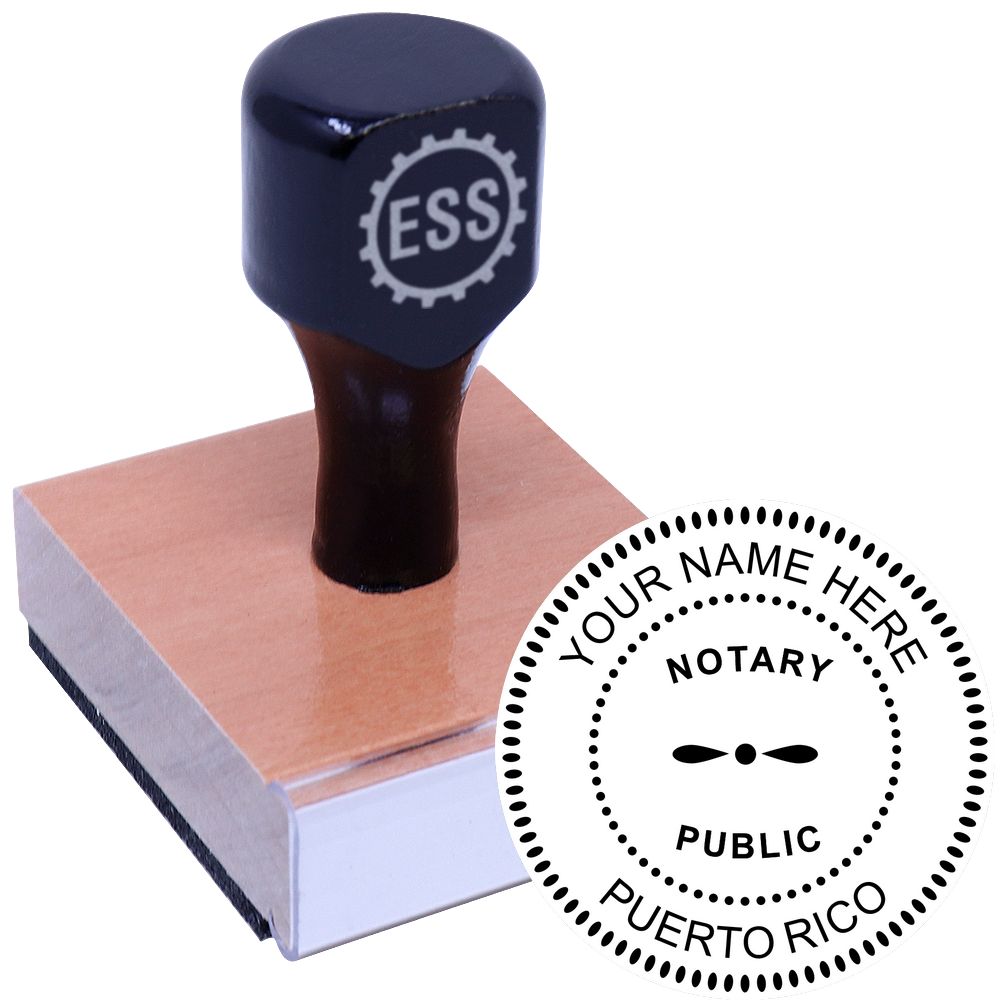 The main image for the Round Puerto Rico Notary Public Seal Stamp depicting a sample of the imprint and electronic files