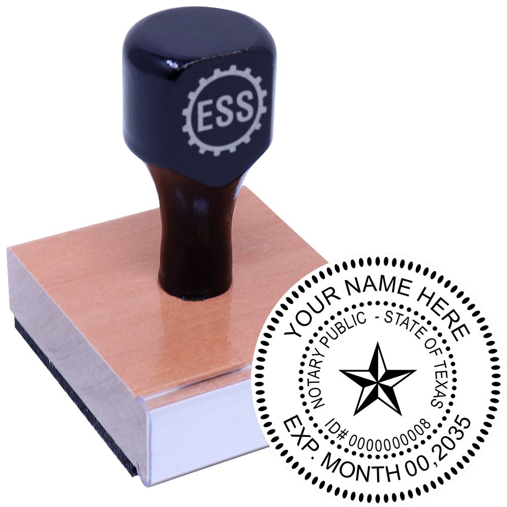The main image for the Round Texas Notary Public Seal Stamp depicting a sample of the imprint and electronic files