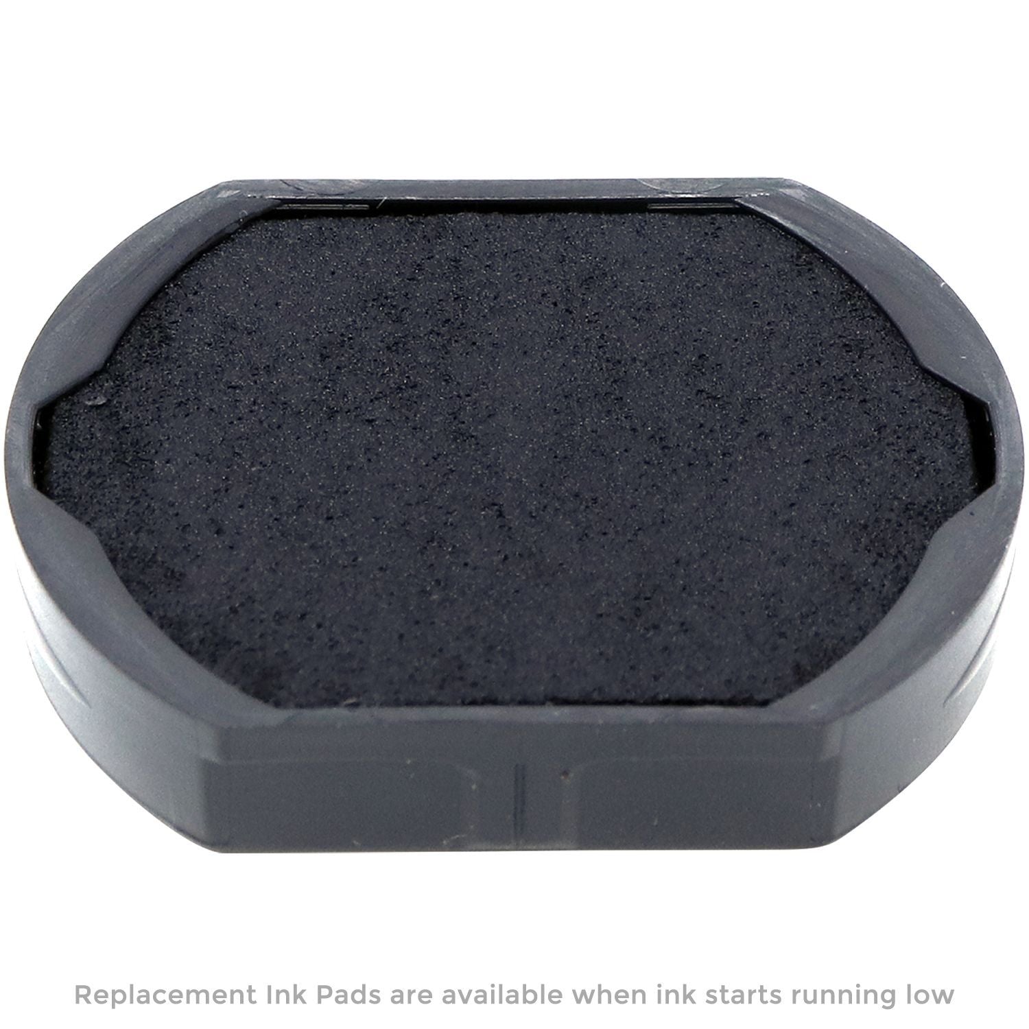 Replacement ink pad for Self Inking Round OK Stamp, black ink, oval shape, close-up view. Text below reads: Replacement Ink Pads are available...