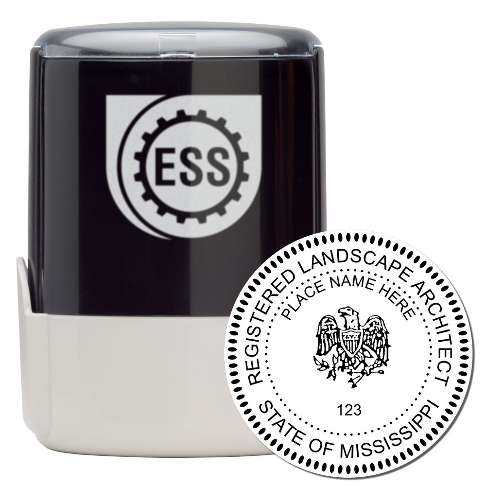 The main image for the Self-Inking Mississippi Landscape Architect Stamp depicting a sample of the imprint and electronic files