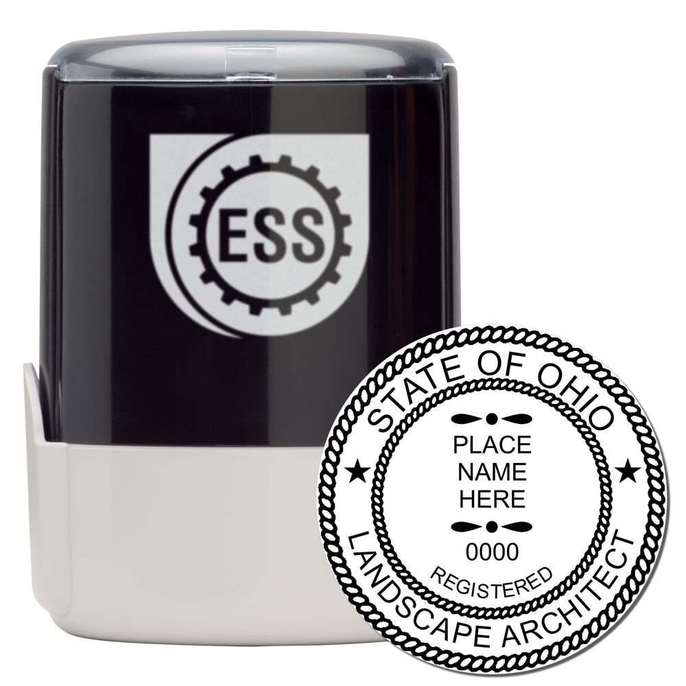 The main image for the Self-Inking Ohio Landscape Architect Stamp depicting a sample of the imprint and electronic files