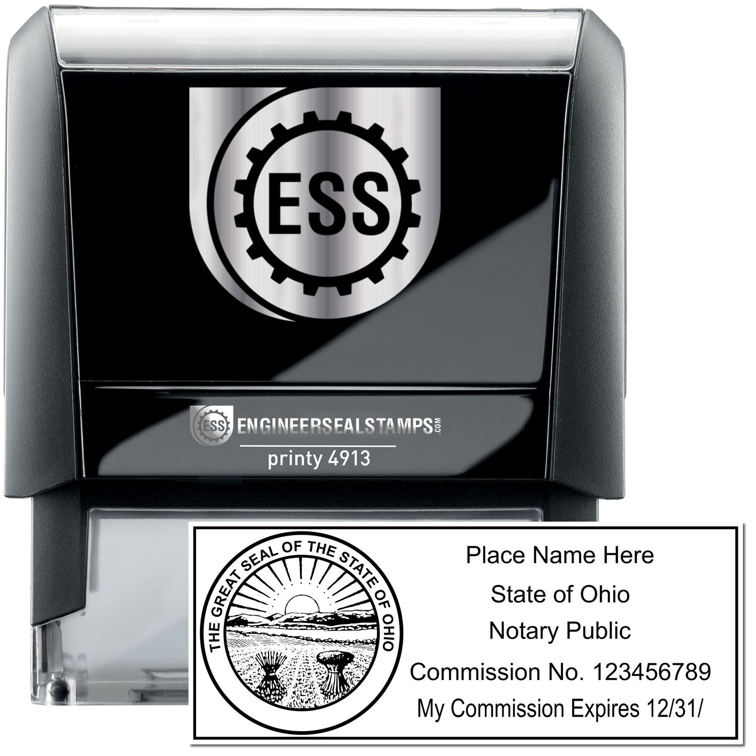 The main image for the Self-Inking State Seal Ohio Notary Stamp depicting a sample of the imprint and electronic files