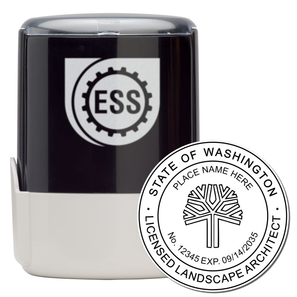 The main image for the Self-Inking Washington Landscape Architect Stamp depicting a sample of the imprint and electronic files