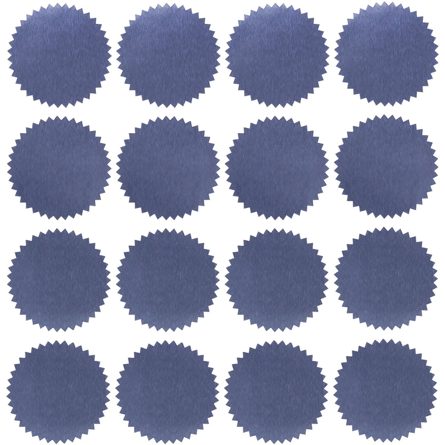 Silver Notarial Seals Pack of 40, featuring 40 round, silver foil seals with serrated edges arranged in a grid pattern.