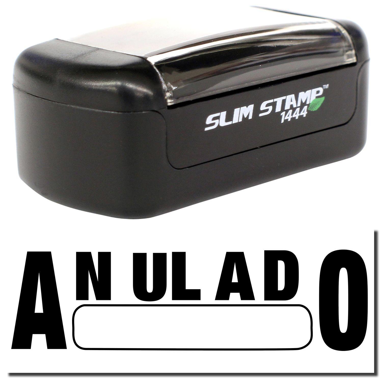 A stock office pre-inked stamp with a stamped image showing how the text "ANULADO" with a box is displayed after stamping.