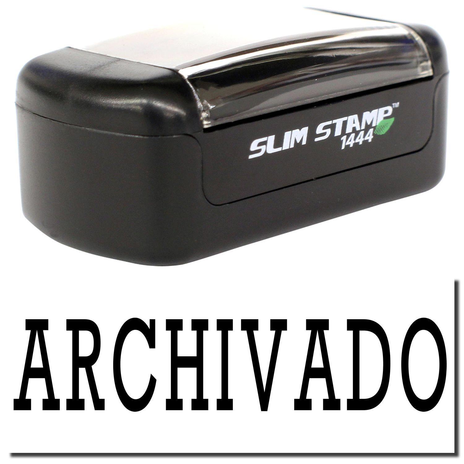 A stock office pre-inked stamp with a stamped image showing how the text "ARCHIVADO" is displayed after stamping.