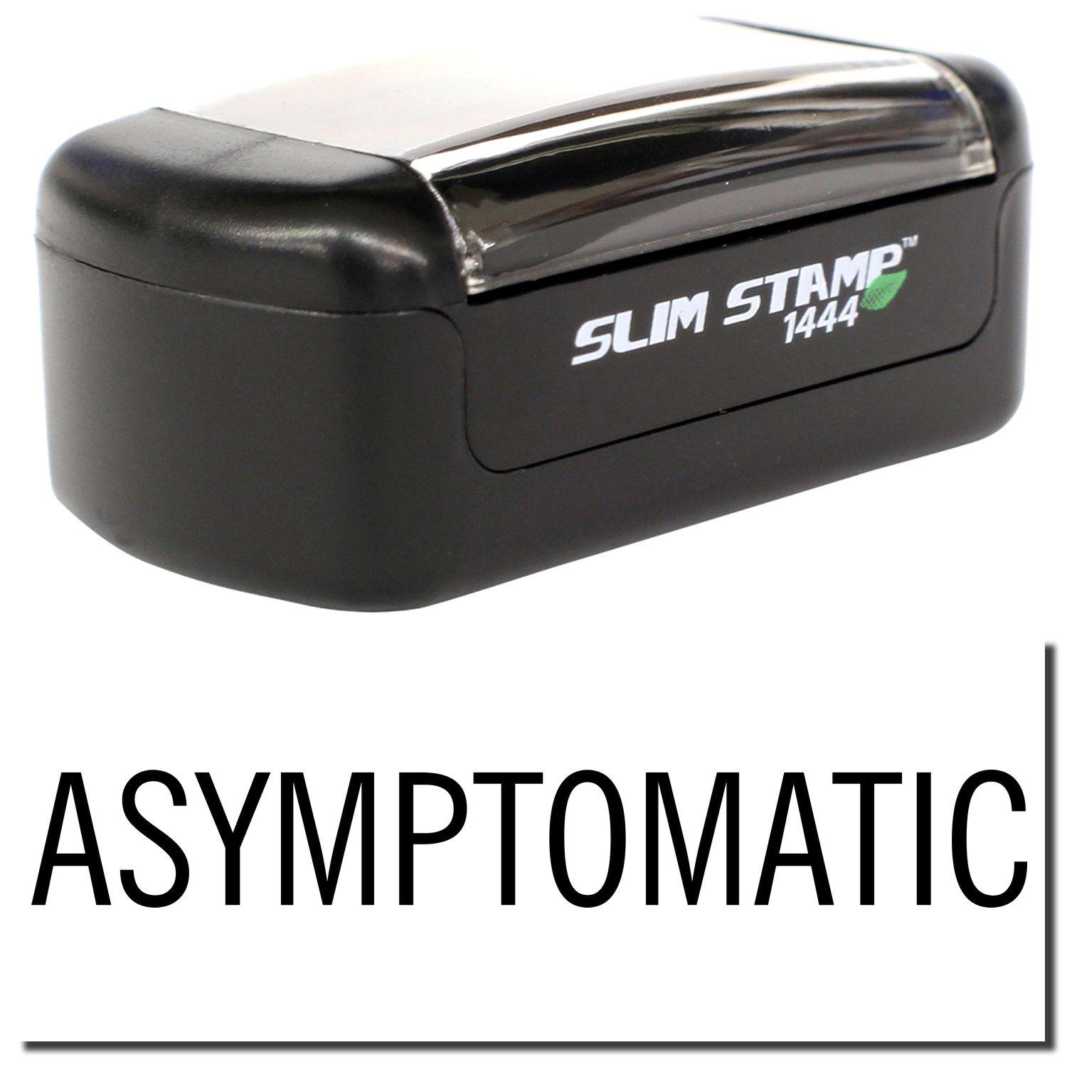 A stock office pre-inked stamp with a stamped image showing how the text "ASYMPTOMATIC" is displayed after stamping.
