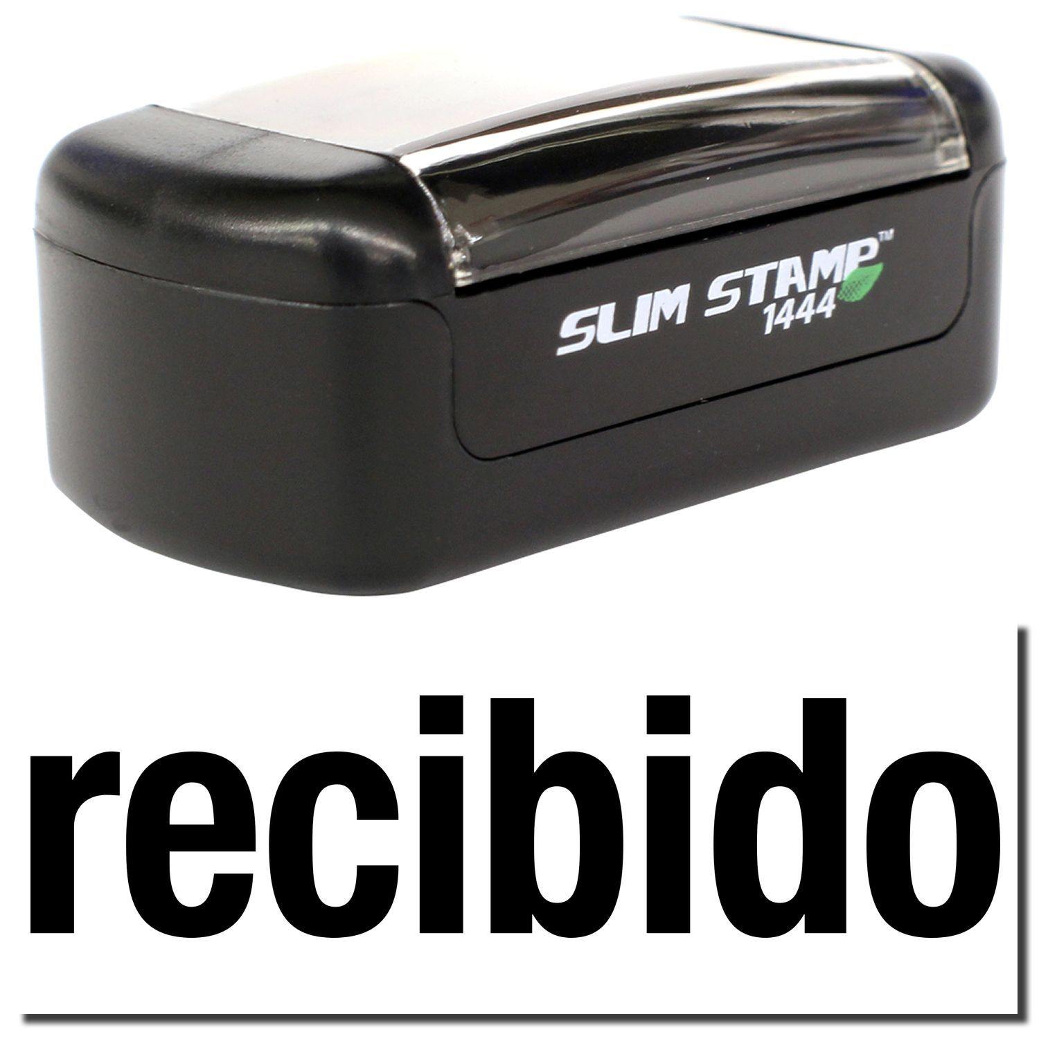 A stock office pre-inked stamp with a stamped image showing how the text recibido in bold font is displayed after stamping.