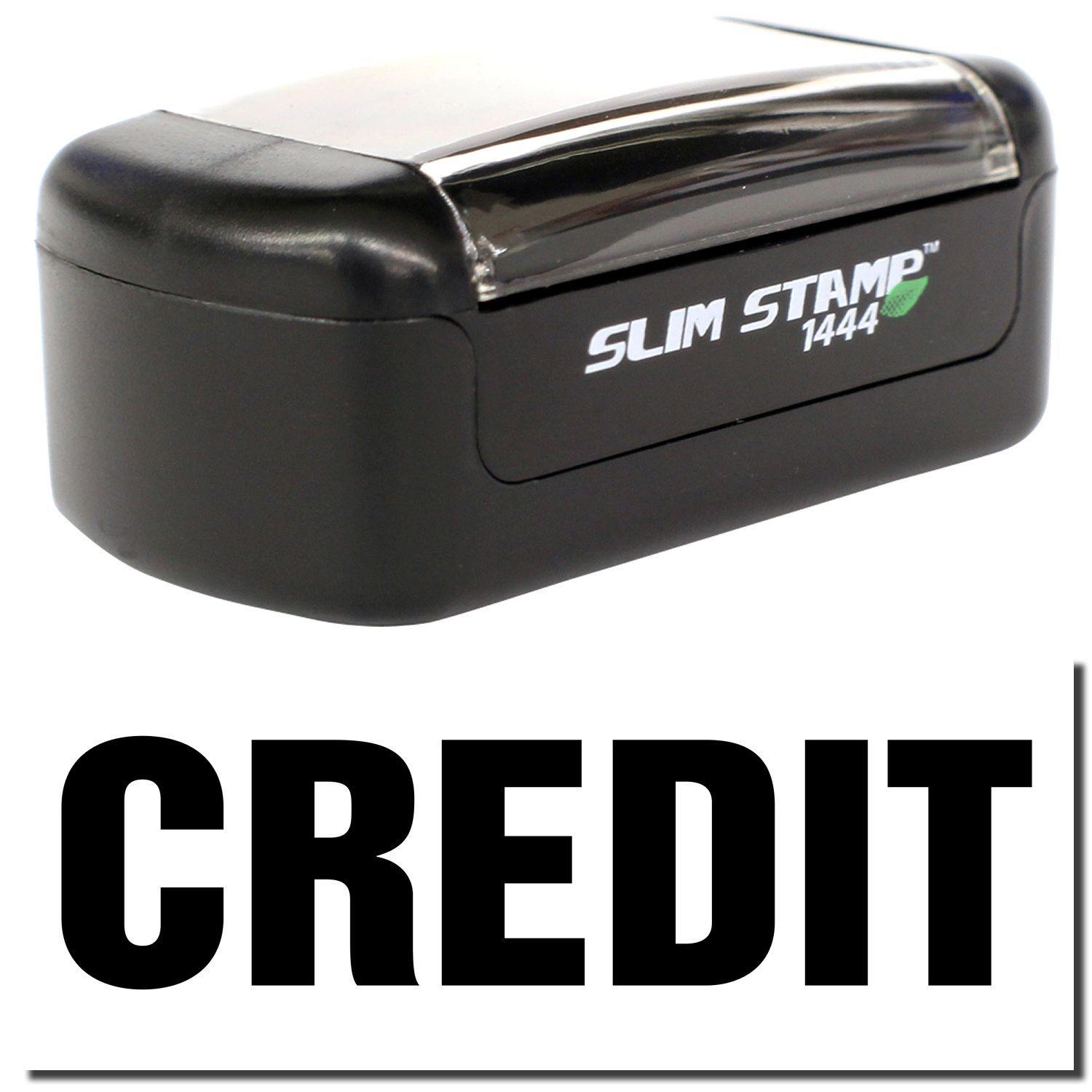 A stock office pre-inked stamp with a stamped image showing how the text "CREDIT" in bold font is displayed after stamping.