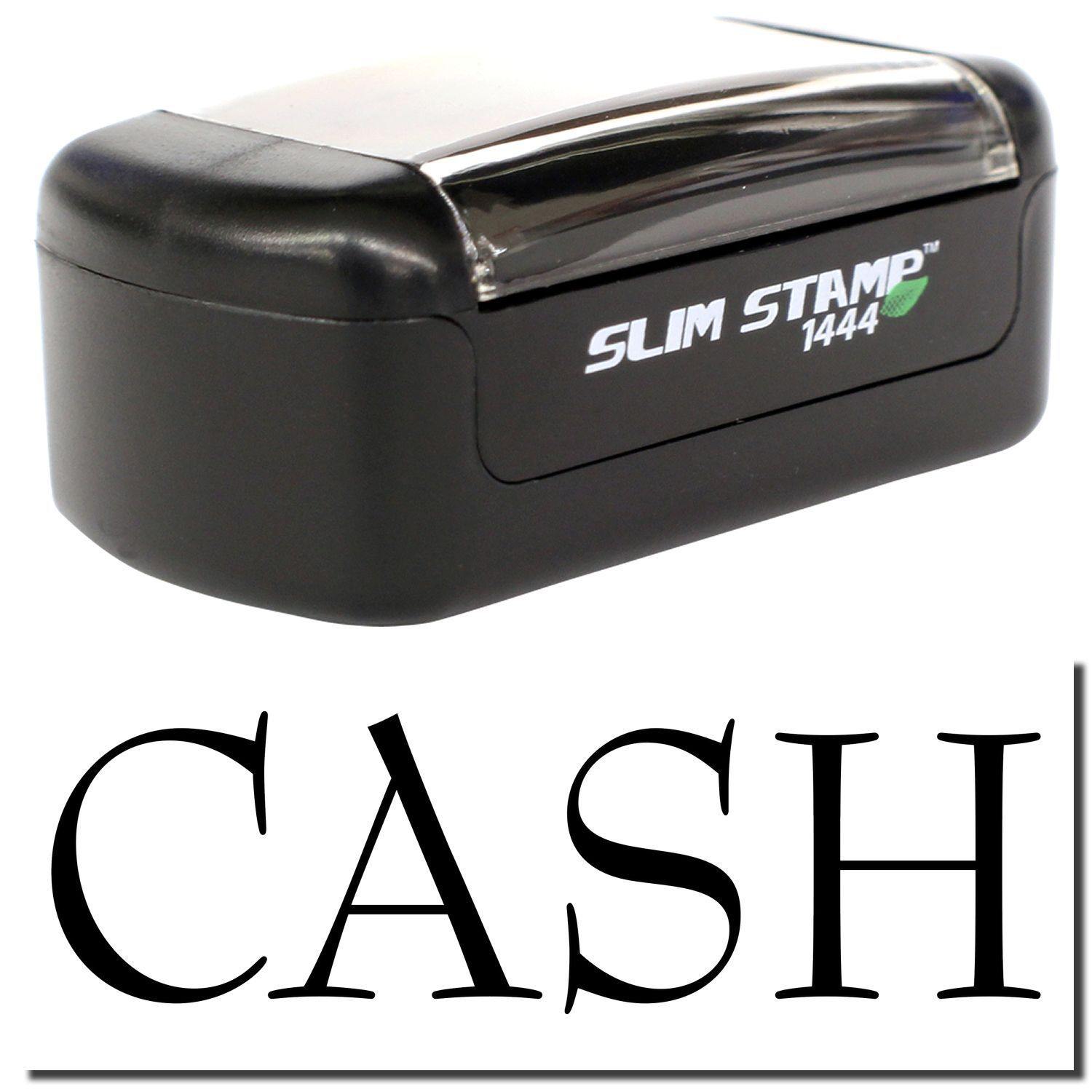 A stock office pre-inked stamp with a stamped image showing how the text CASH is displayed after stamping.