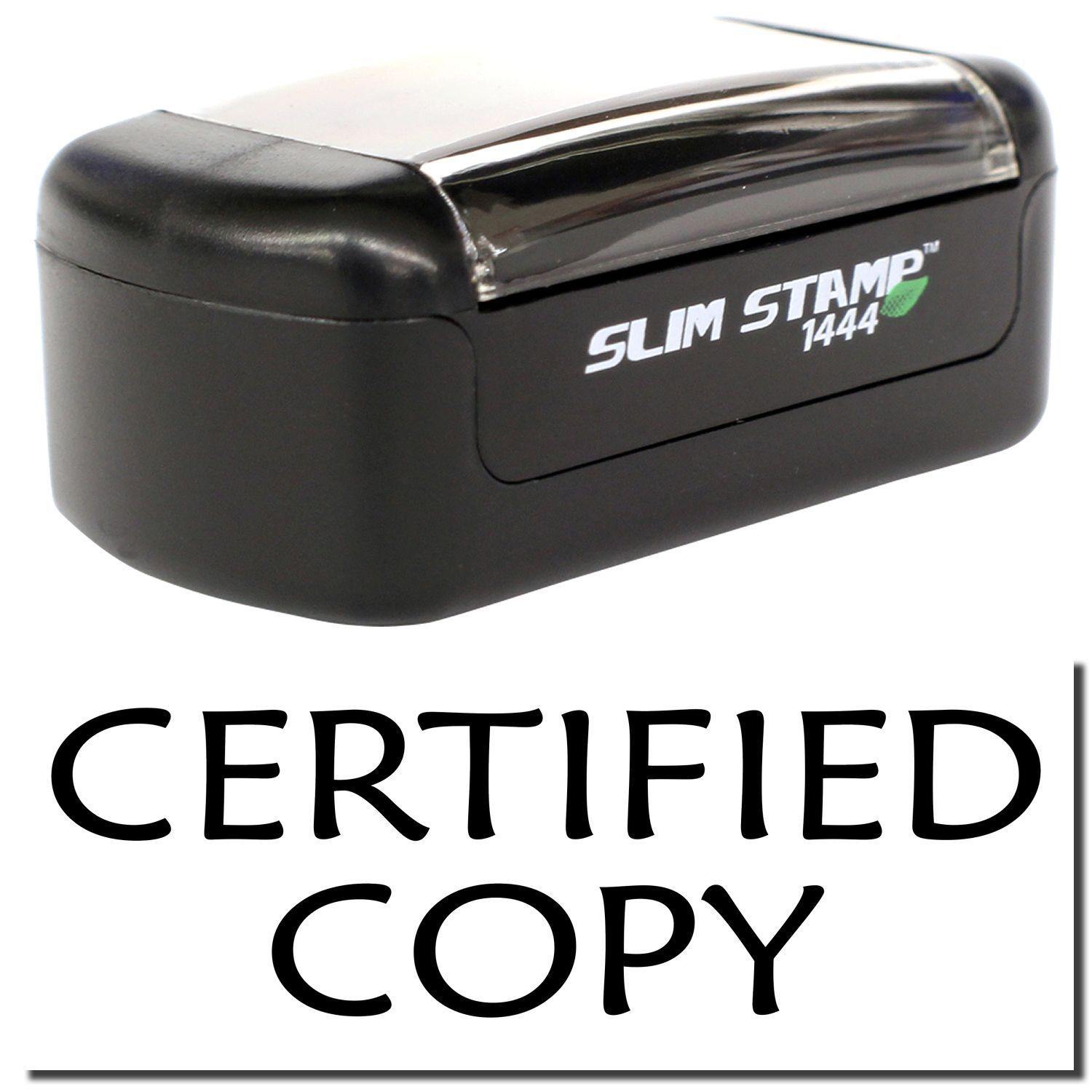 A stock office pre-inked stamp with a stamped image showing how the text CERTIFIED COPY is displayed after stamping.