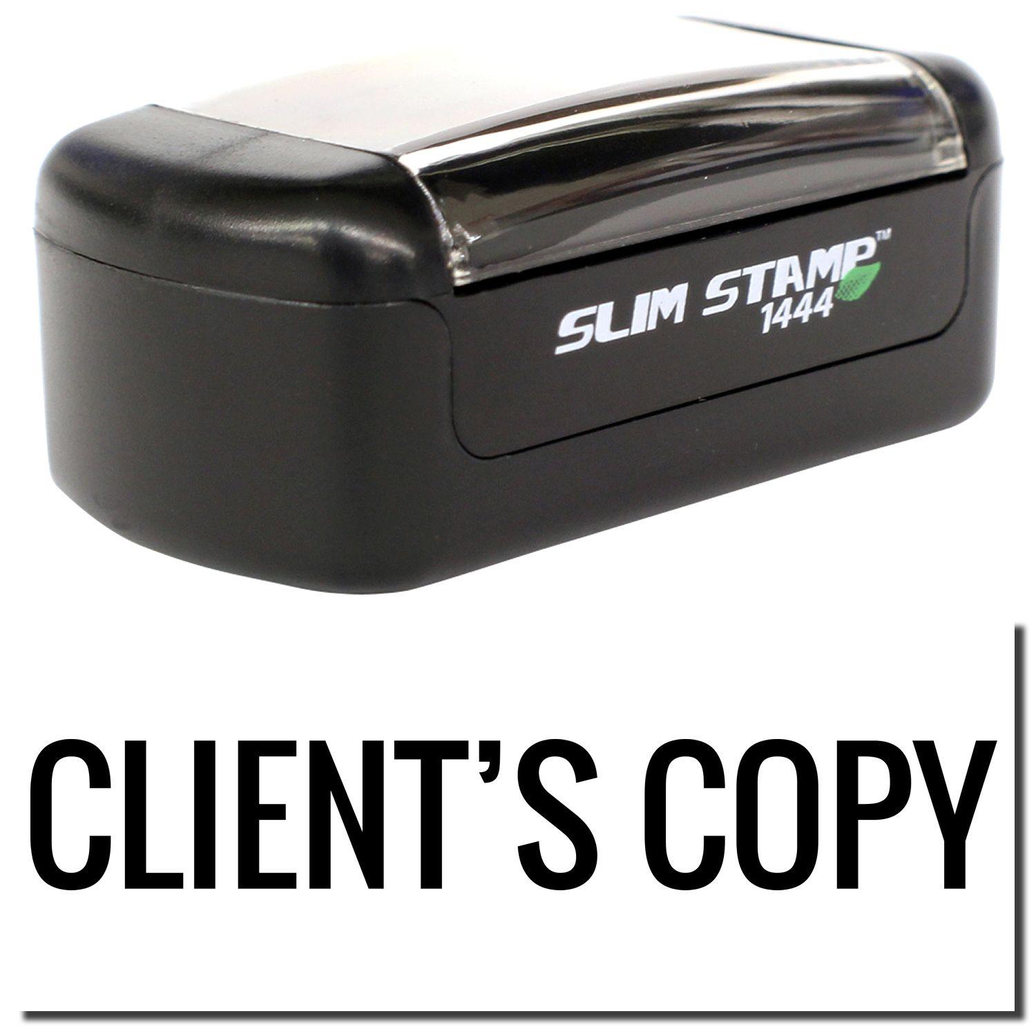 A stock office pre-inked stamp with a stamped image showing how the text CLIENT'S COPY is displayed after stamping.