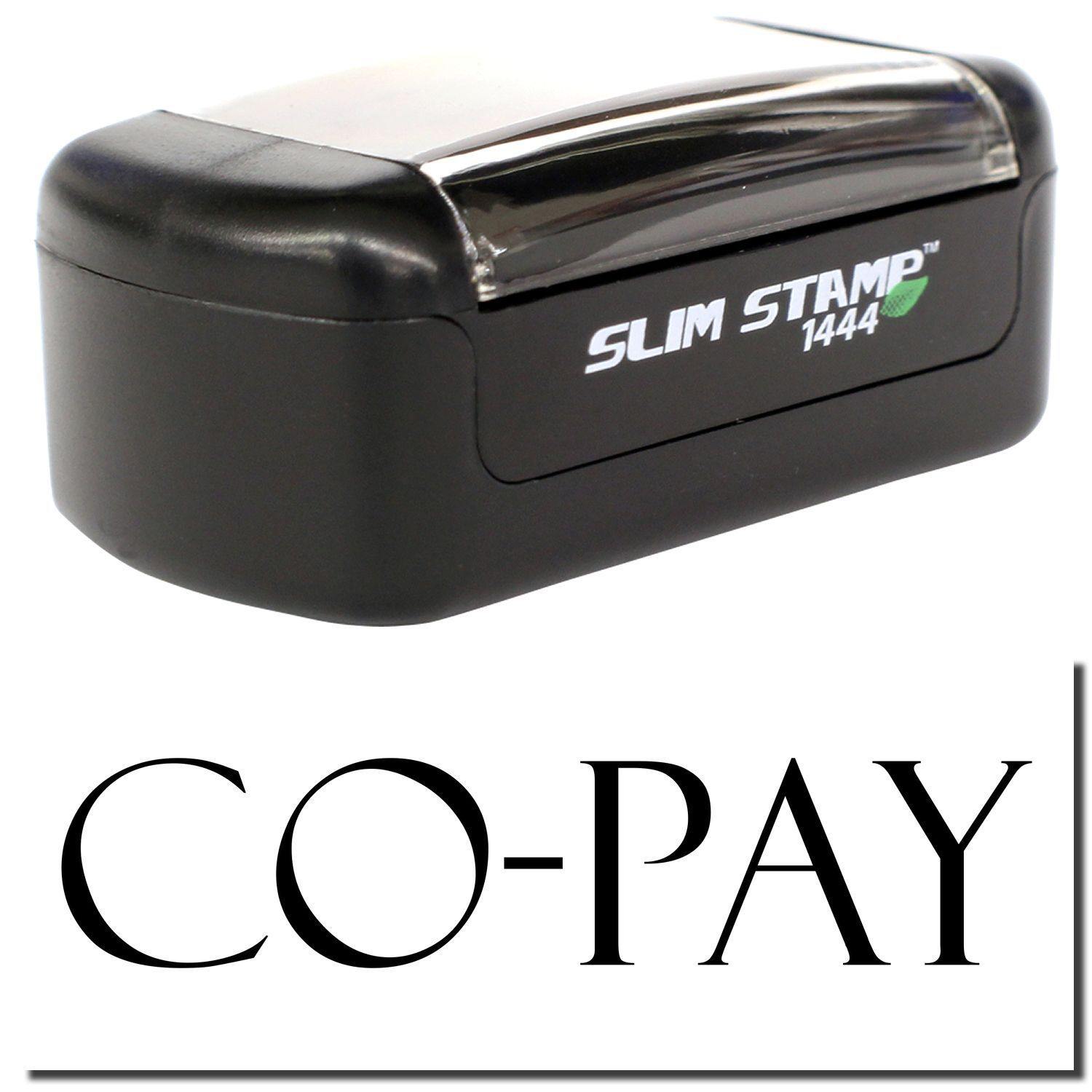 A stock office pre-inked stamp with a stamped image showing how the text CO-PAY is displayed after stamping.