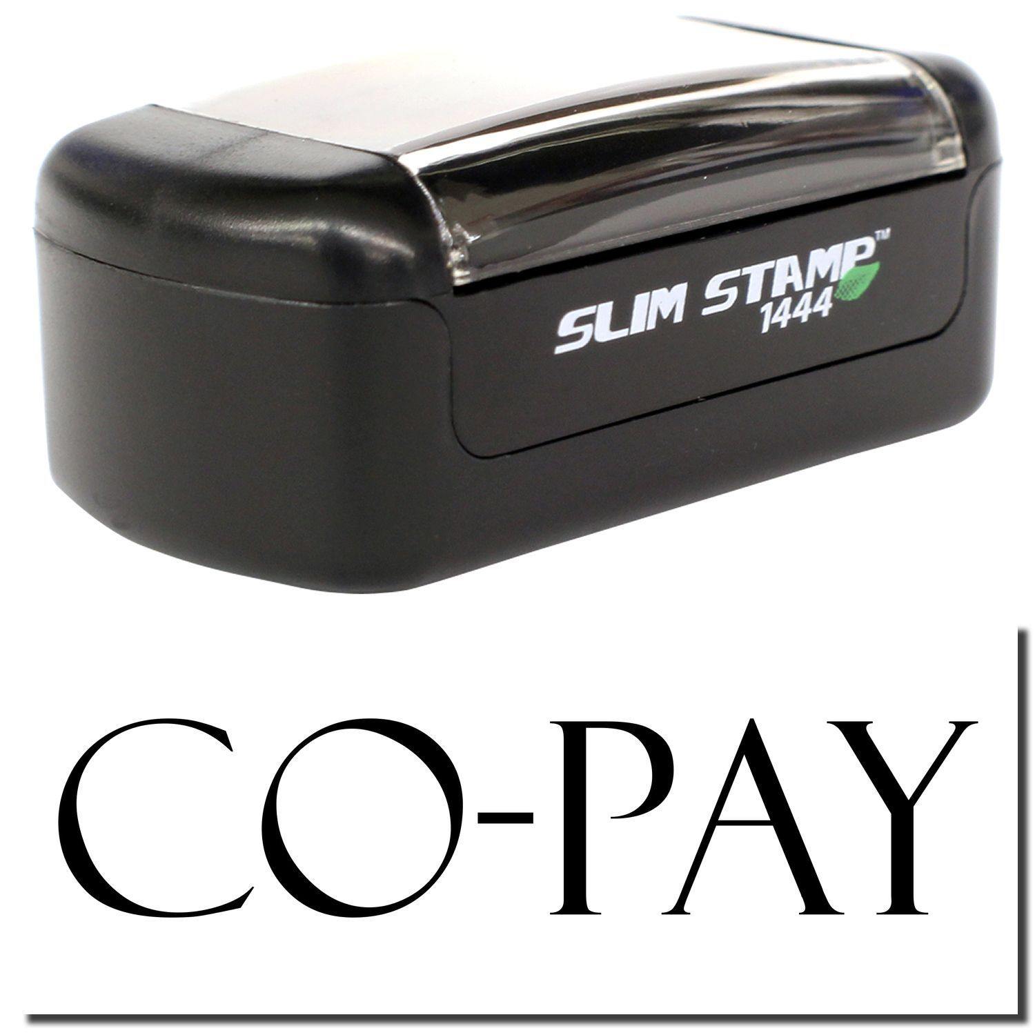A stock office pre-inked stamp with a stamped image showing how the text "CO-PAY" is displayed after stamping.