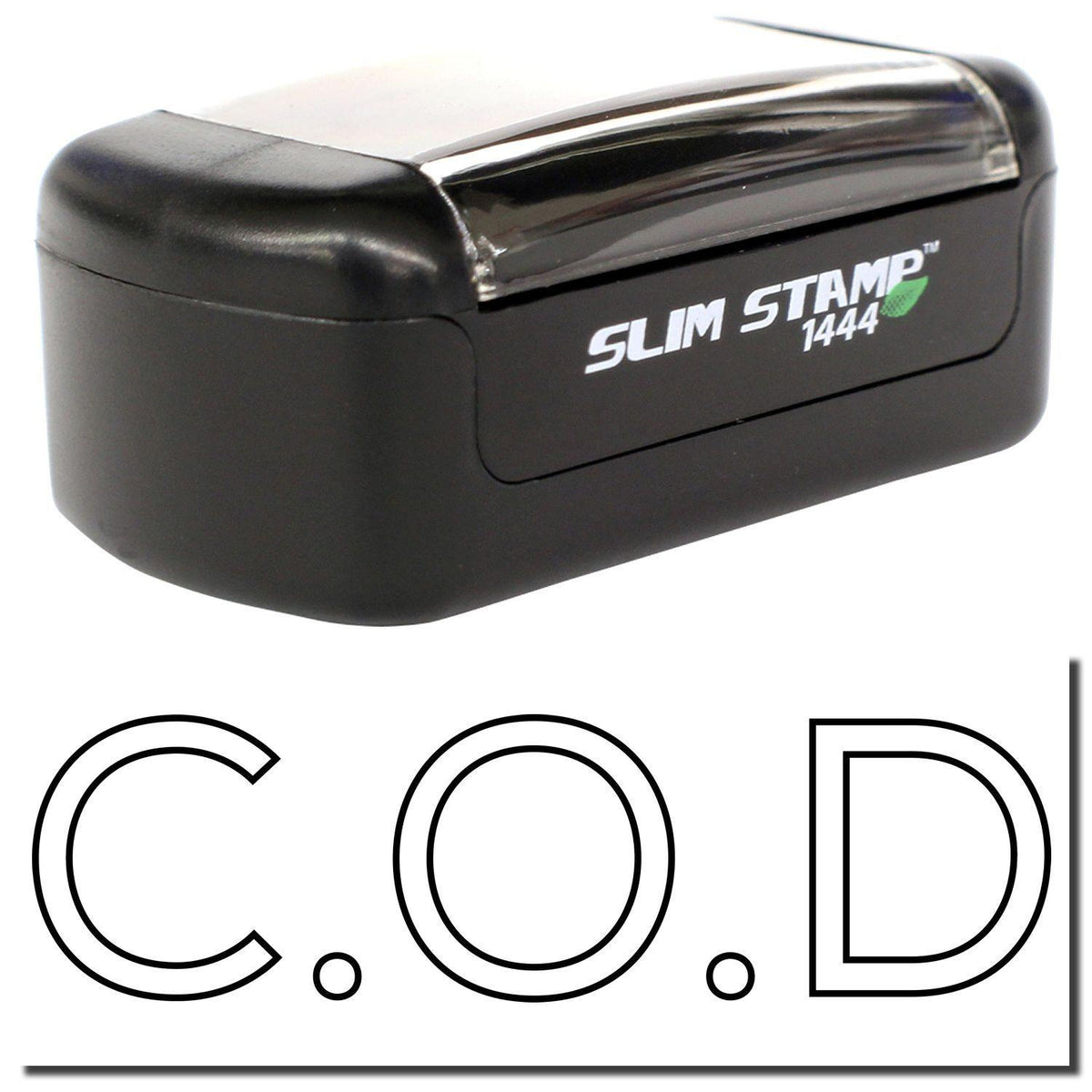 A stock office pre-inked stamp with a stamped image showing how the text &quot;C.O.D&quot; in an outline style is displayed after stamping.